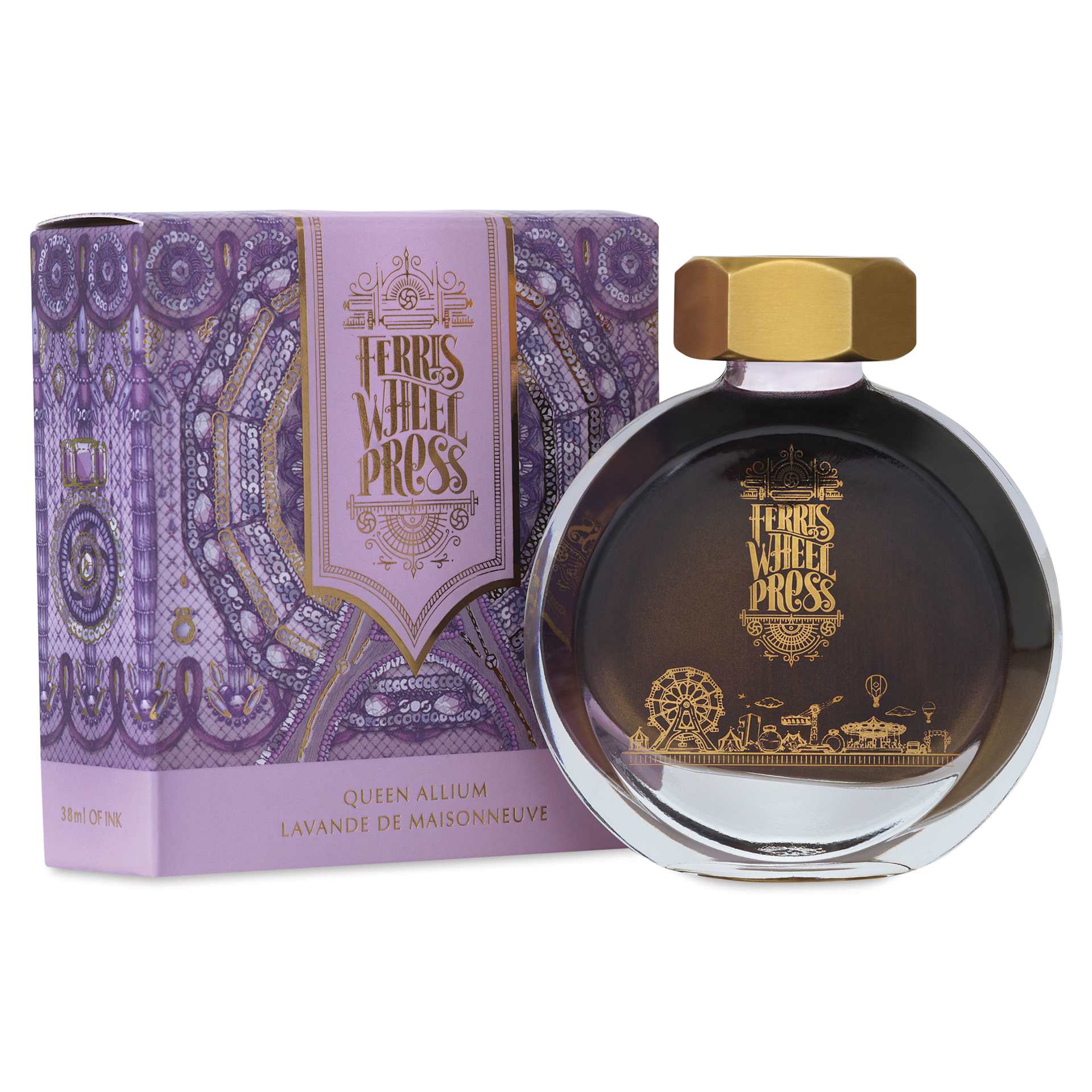 Ferris Wheel Press Fountain Pen Ink - Queen Allium, 38 ml, bottle and packaging