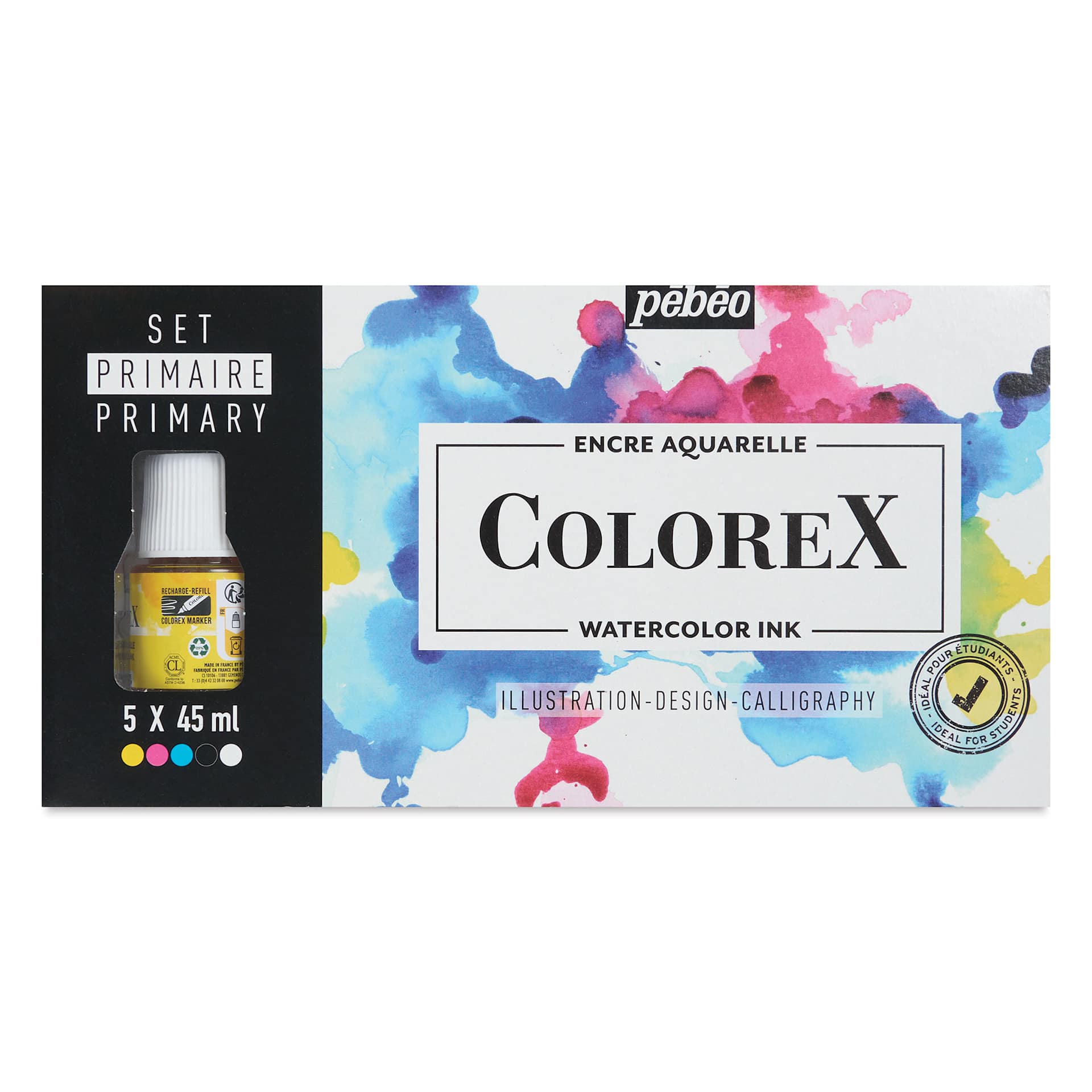Pebeo Colorex Inks - Set of 5, Primary Colors, 45 ml, front of packaging