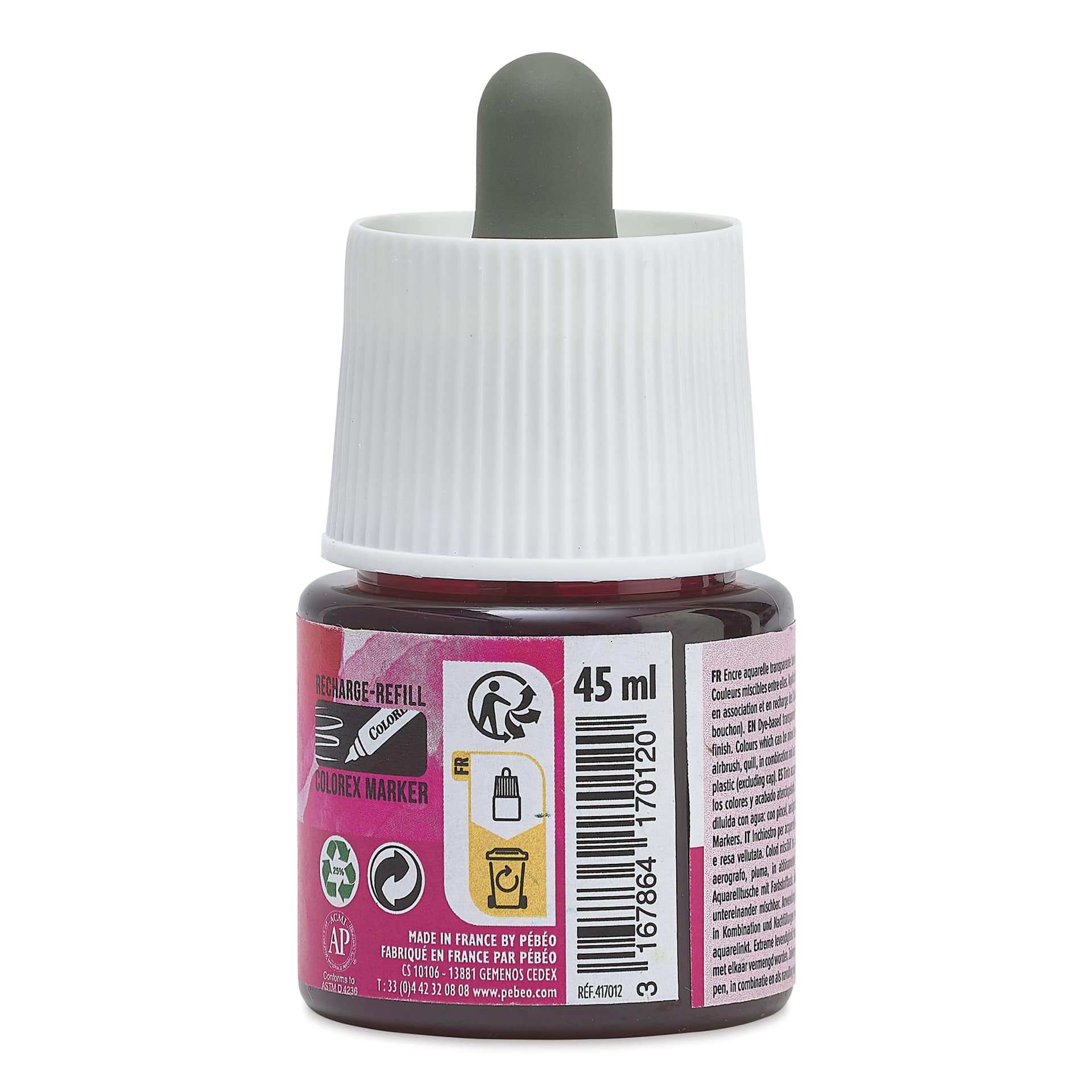 Pebeo Colorex Inks - Pink Madder, 45 ml, back of bottle