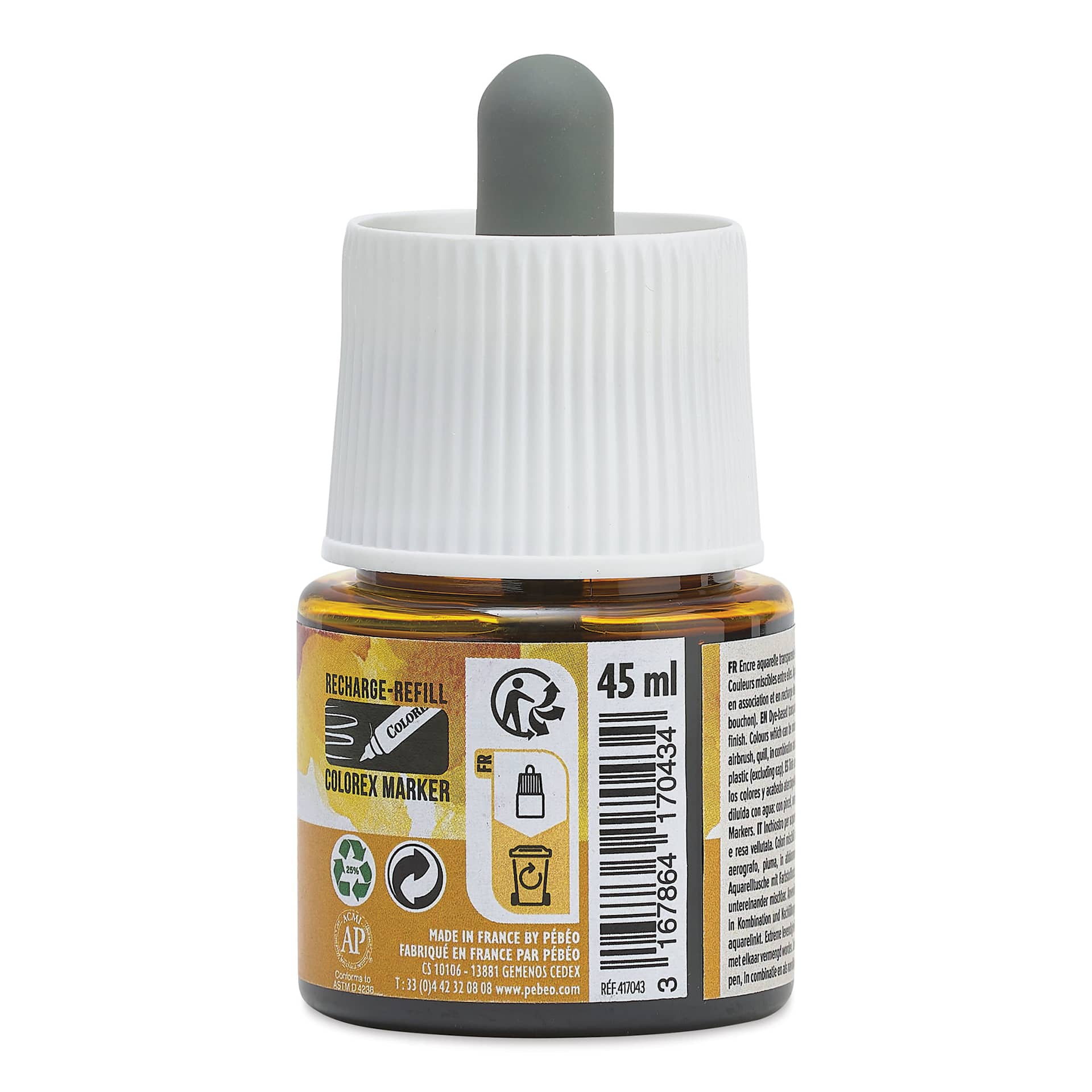 Pebeo Colorex Inks - Yellow Ochre, 45 ml, back of bottle