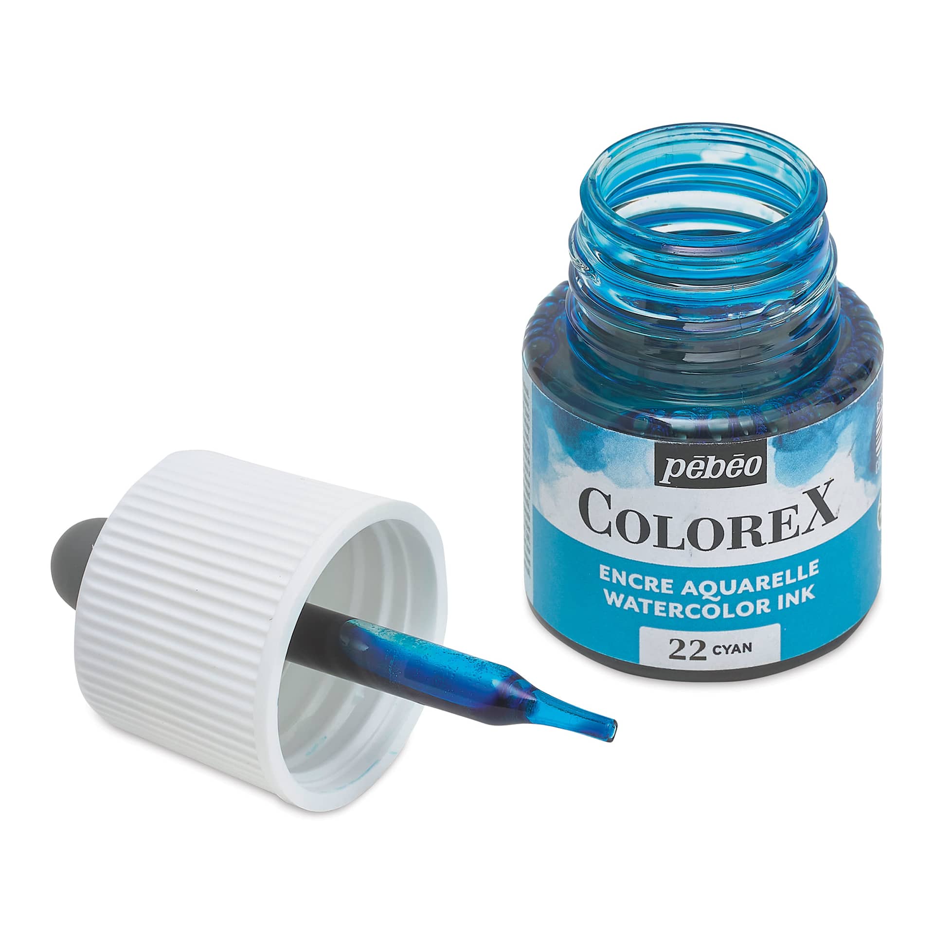 Pebeo Colorex Inks - Cyan, 45 ml, cap off