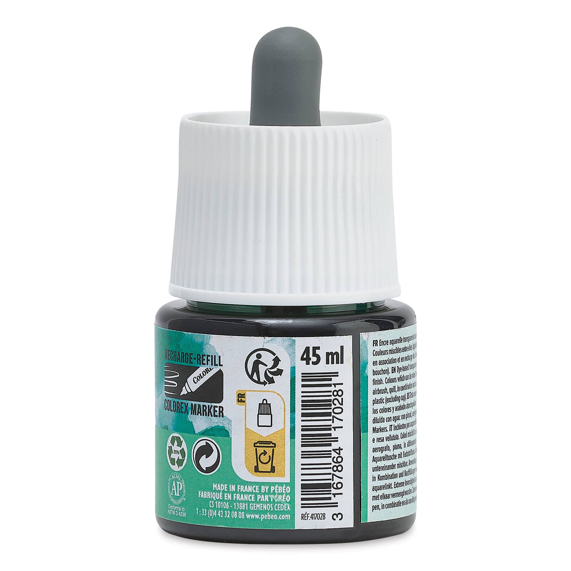 Pebeo Colorex Inks - Jade, 45 ml, back of bottle
