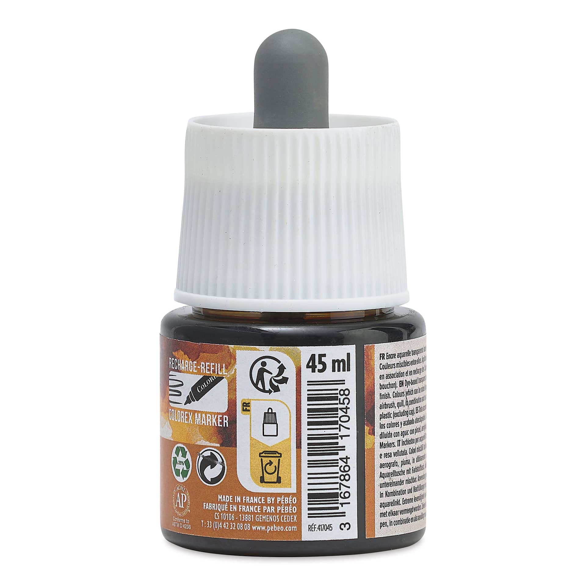 Pebeo Colorex Inks - Raw Sienna, 45 ml, back of bottle