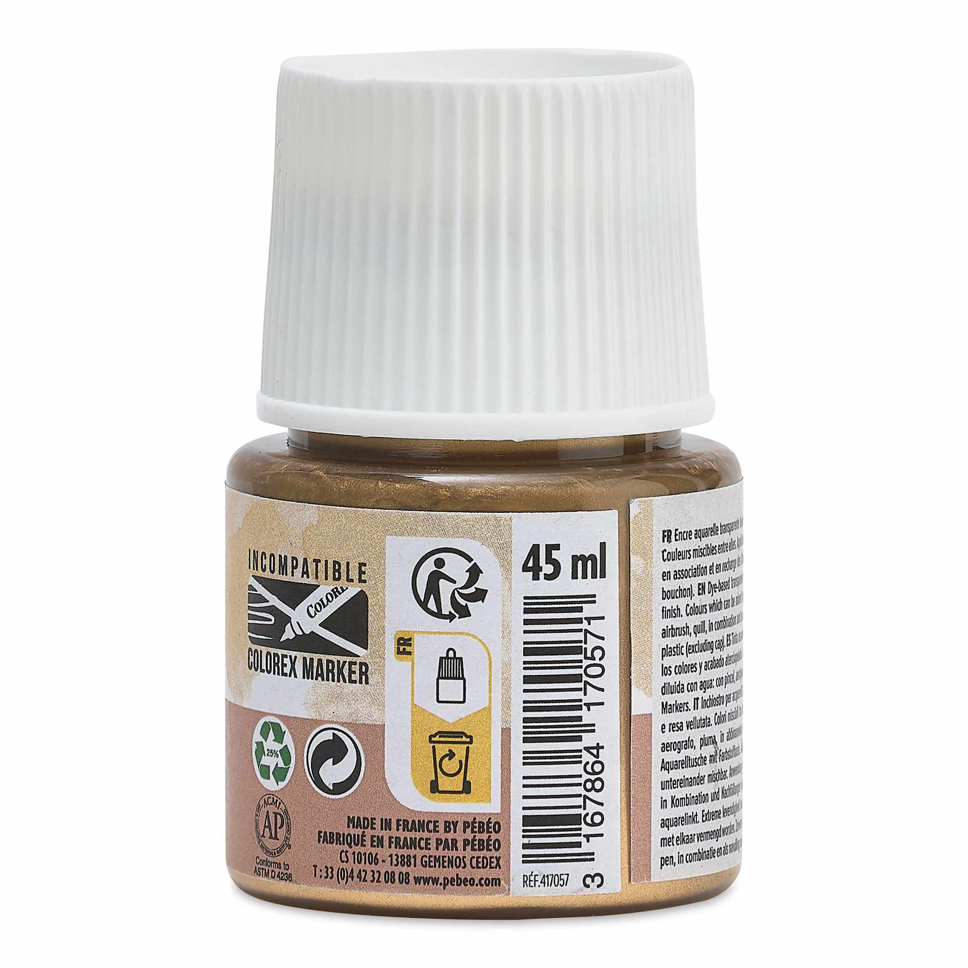Pebeo Colorex Inks - Pale Gold, 45 ml, back of bottle