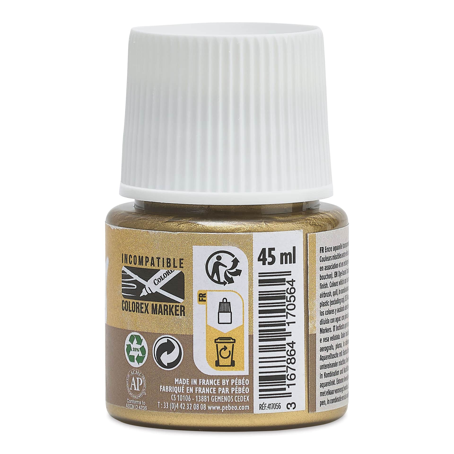Pebeo Colorex Inks - Rich Gold, 45 ml, back of bottle