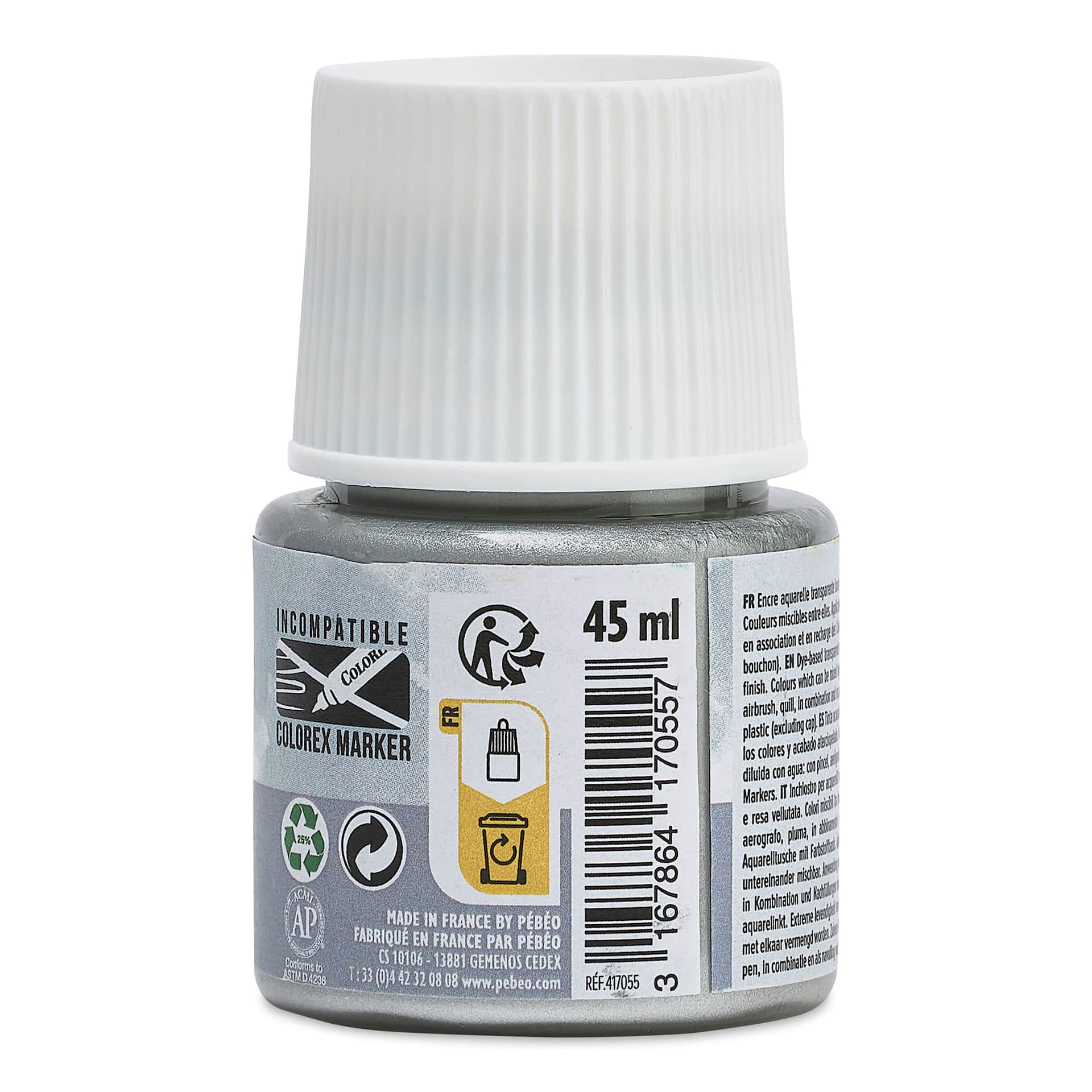 Pebeo Colorex Inks - Silver, 45 ml, back of bottle