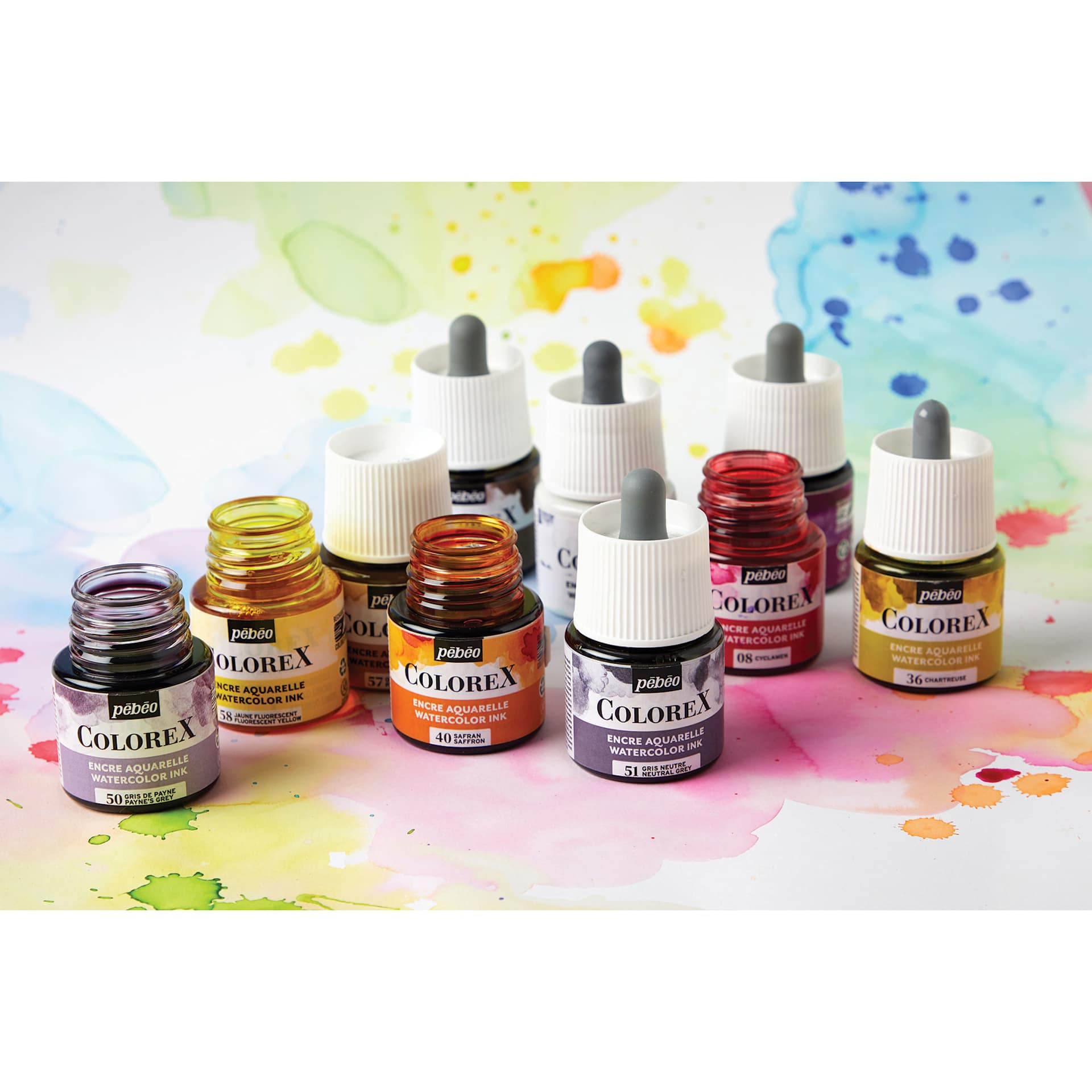 Pebeo Colorex Inks - Assortment of bottles with and without caps