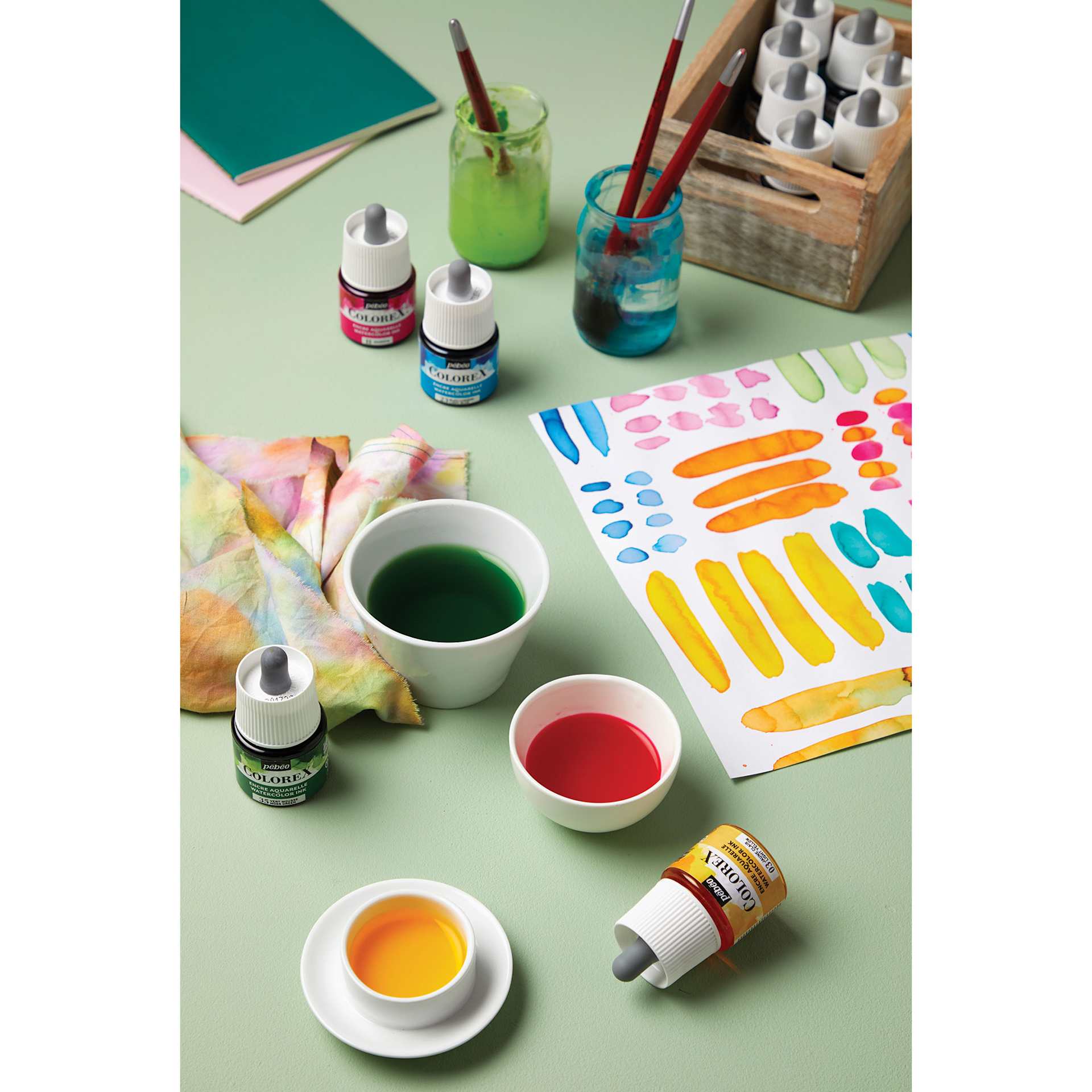 Pebeo Colorex Inks - bowls filled with various ink colors