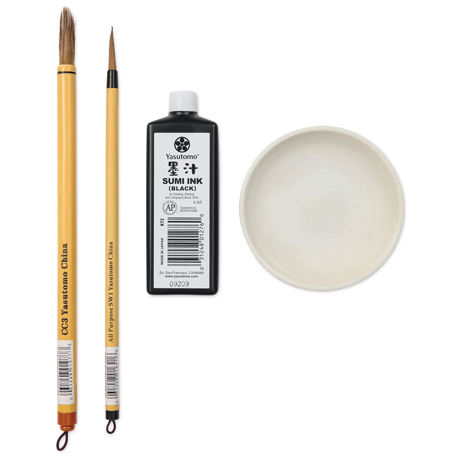 Yasutomo Bokuju Sumi Set, contents laid out