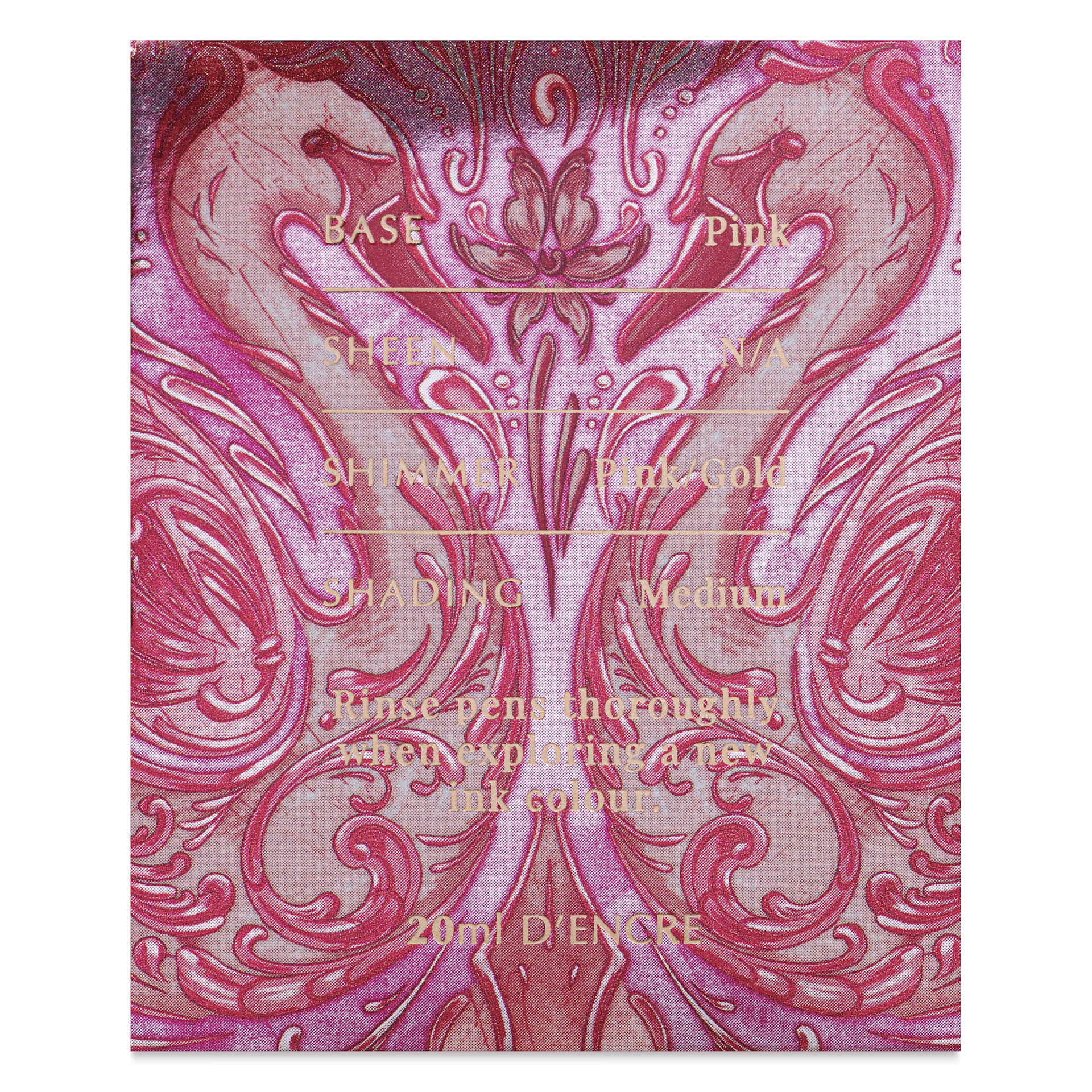 Ferris Wheel Press Ferritales Fountain Pen Ink - Radiant Rosewing, text in packaging describing the color