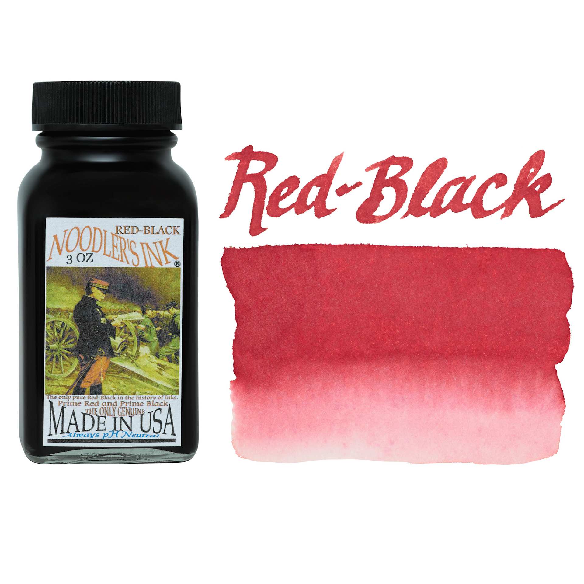 Noodler's Ink Fountain Pen Ink - Red-Black, swatch and bottle