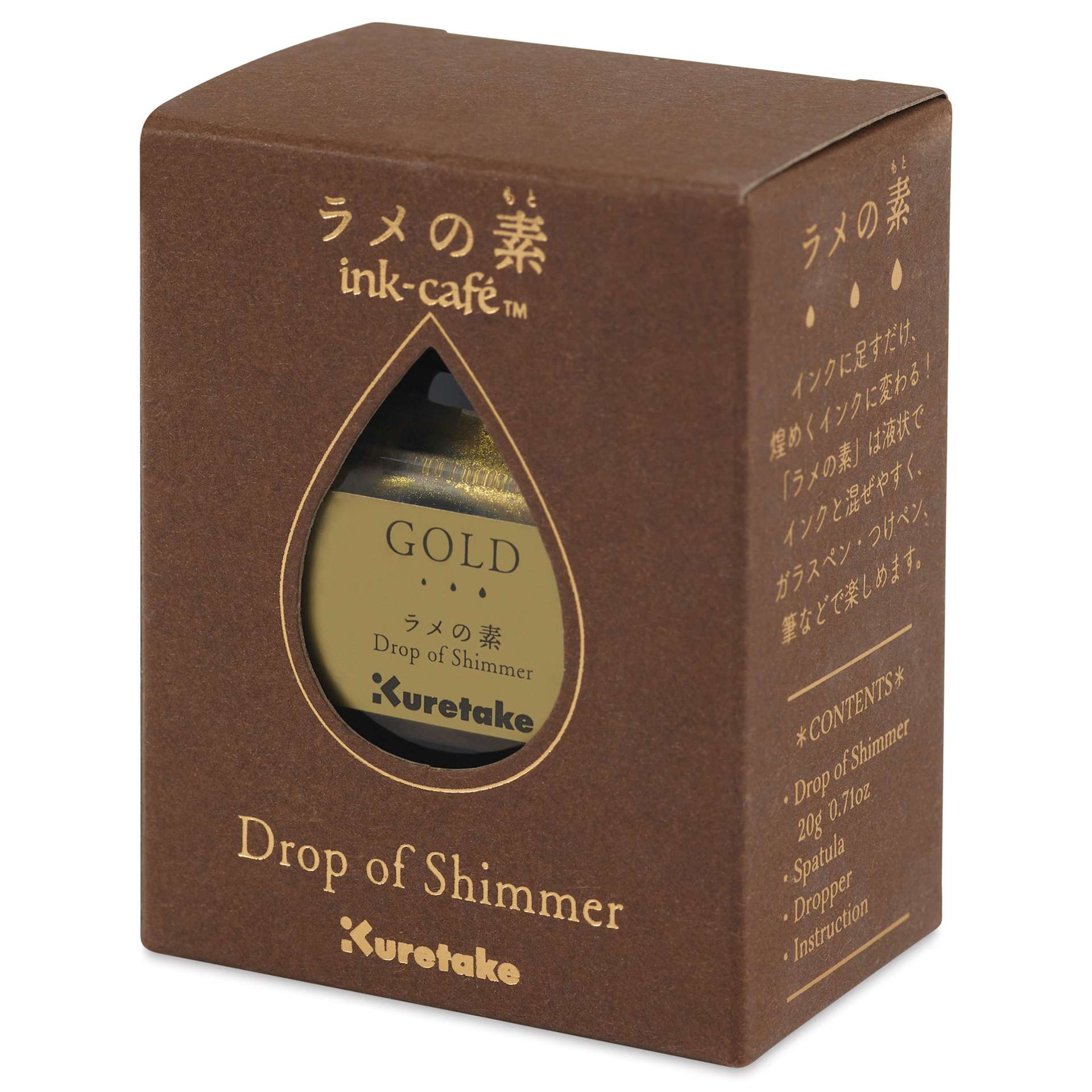 Kuretake Ink-Café Drop of Shimmer Ink Additive - Gold, 20 ml, packaging