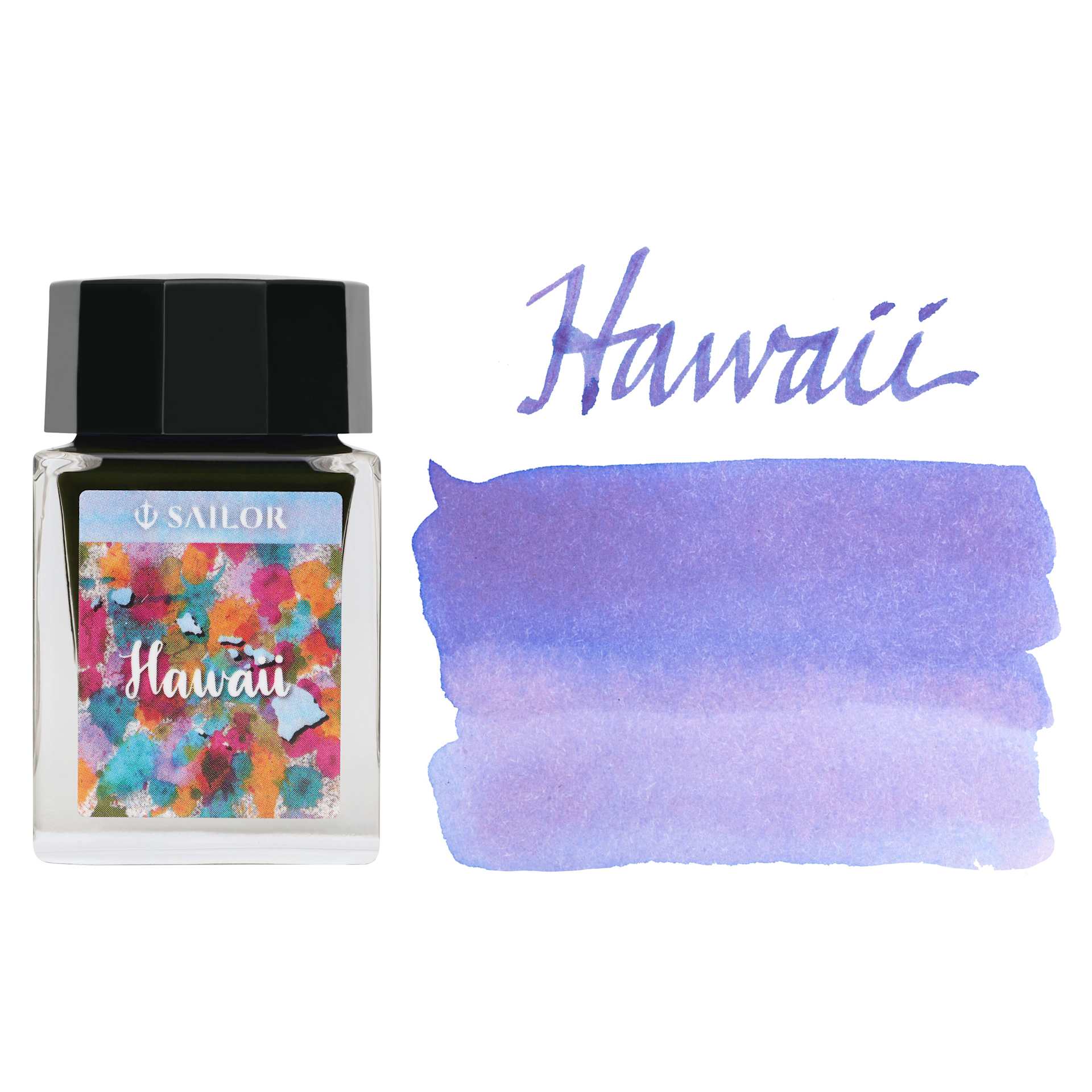 Sailor USA State Ink - Hawaii, Light Blue, 20 ml, swatch and bottle