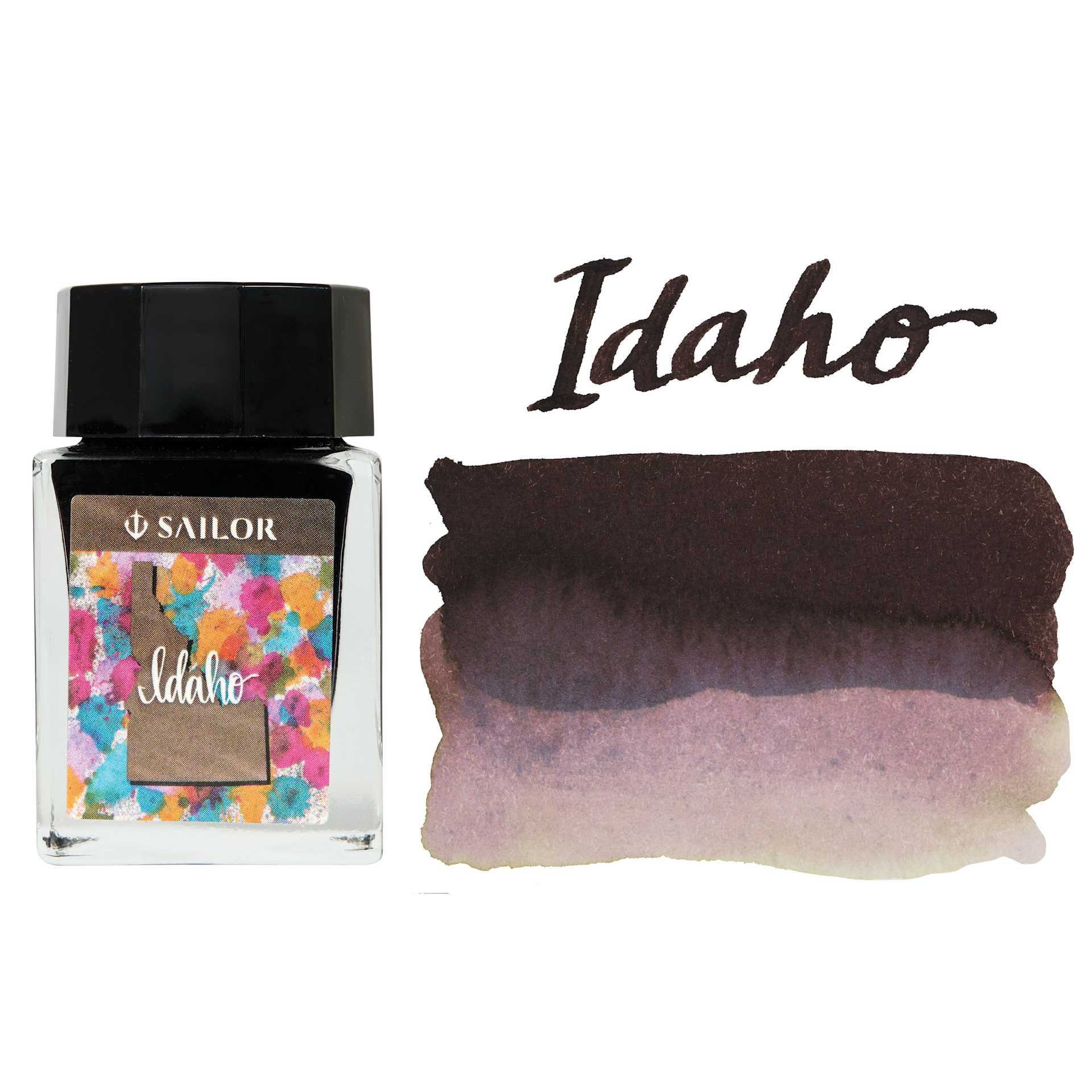 Sailor USA State Ink - Idaho, Brown, 20 ml, swatch and bottle