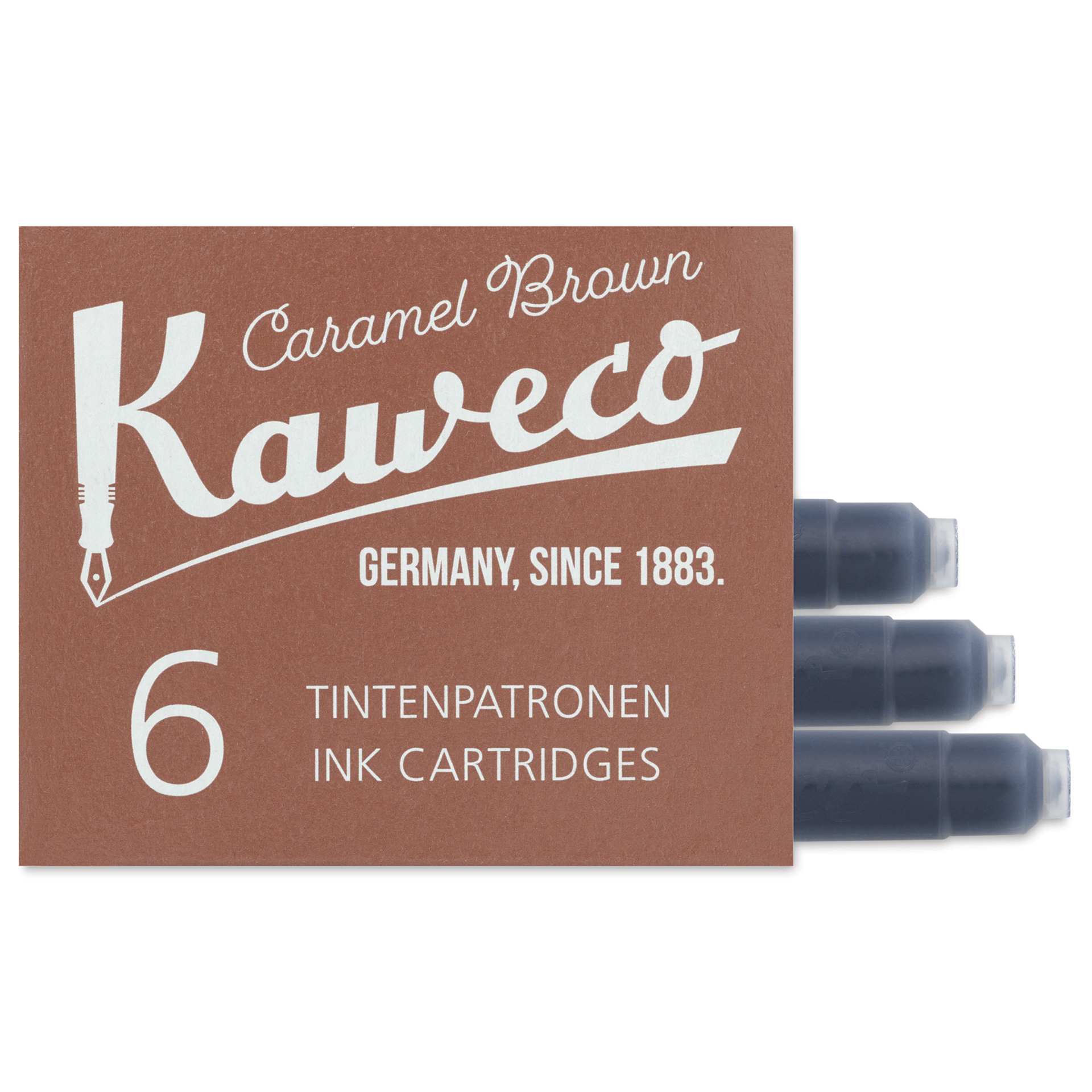 Kaweco Fountain Pen Ink Cartridges - Caramel Brown, three cartridges shown out of packaging