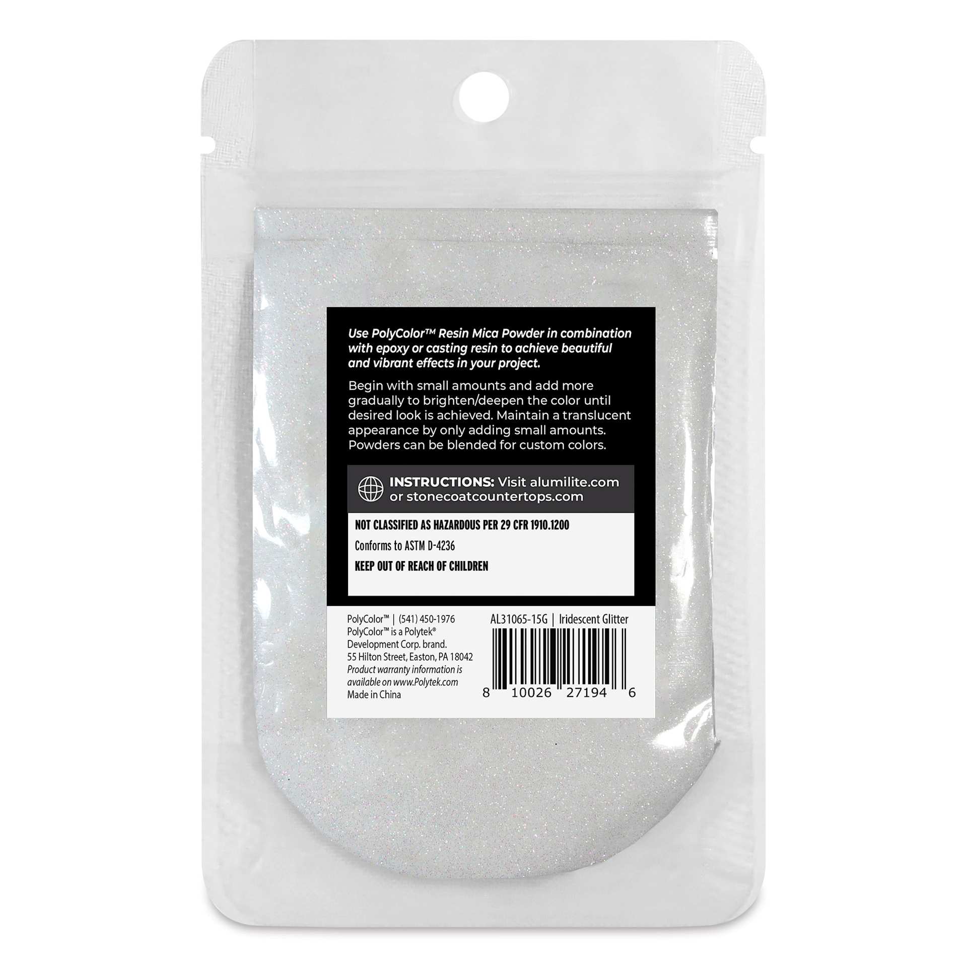 Back of PolyColor Resin Glitter - Iridescent, 15 g