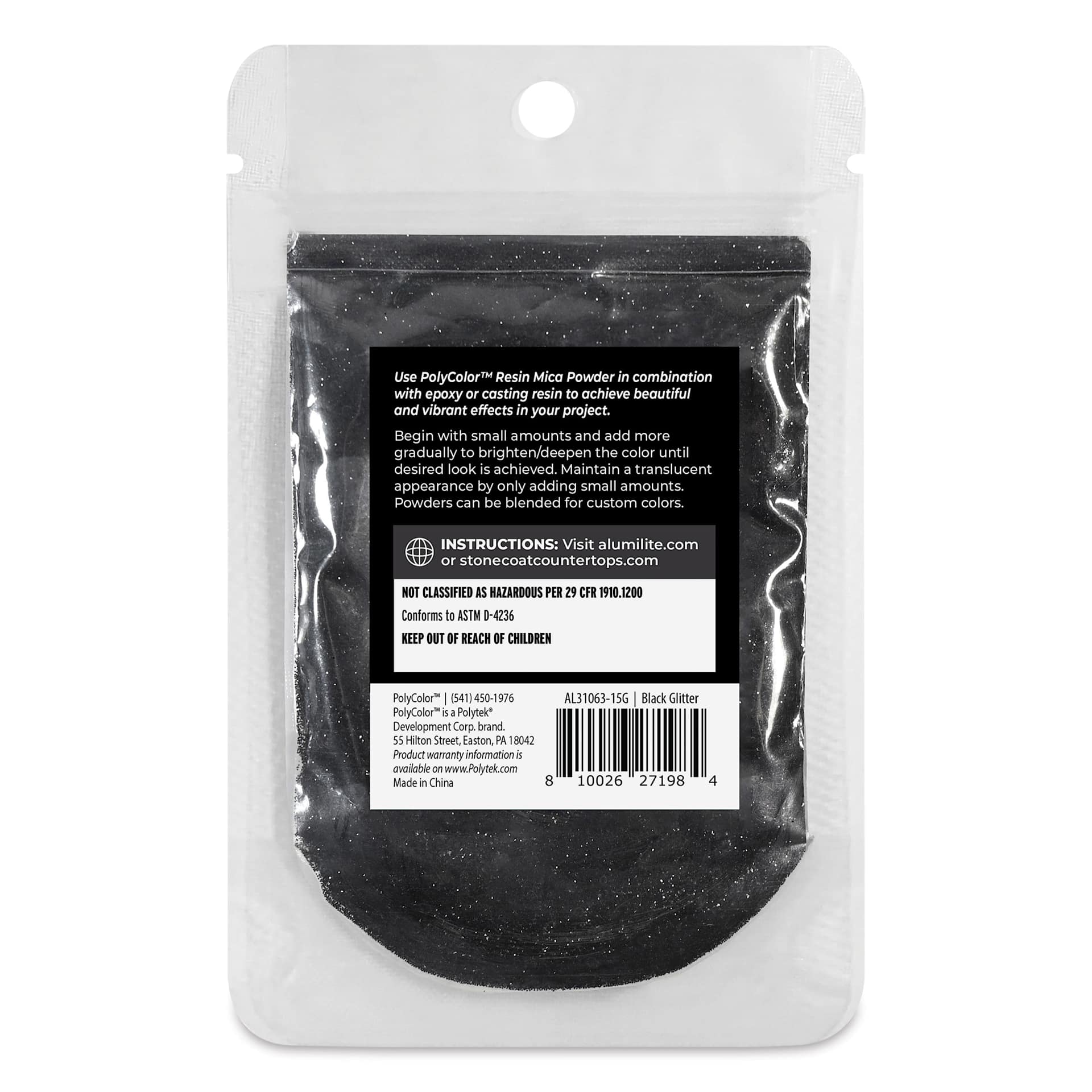 Back of PolyColor Resin Glitter - Black, 15 g