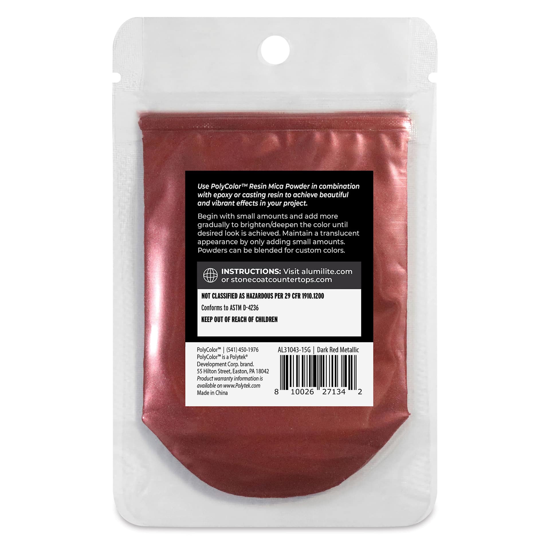 Back of PolyColor Resin Pigment Powder - Dark Red Metallic, 15 g Back of PolyColor Resin Pigment Powder - Dark Red Metallic, 15 g