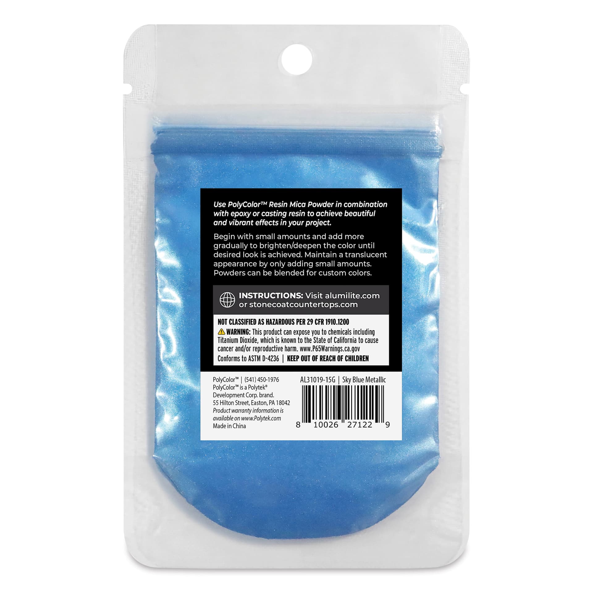 Back of PolyColor Resin Pigment Powder - Sky Blue, 15 g Back of PolyColor Resin Pigment Powder - Sky Blue, 15 g