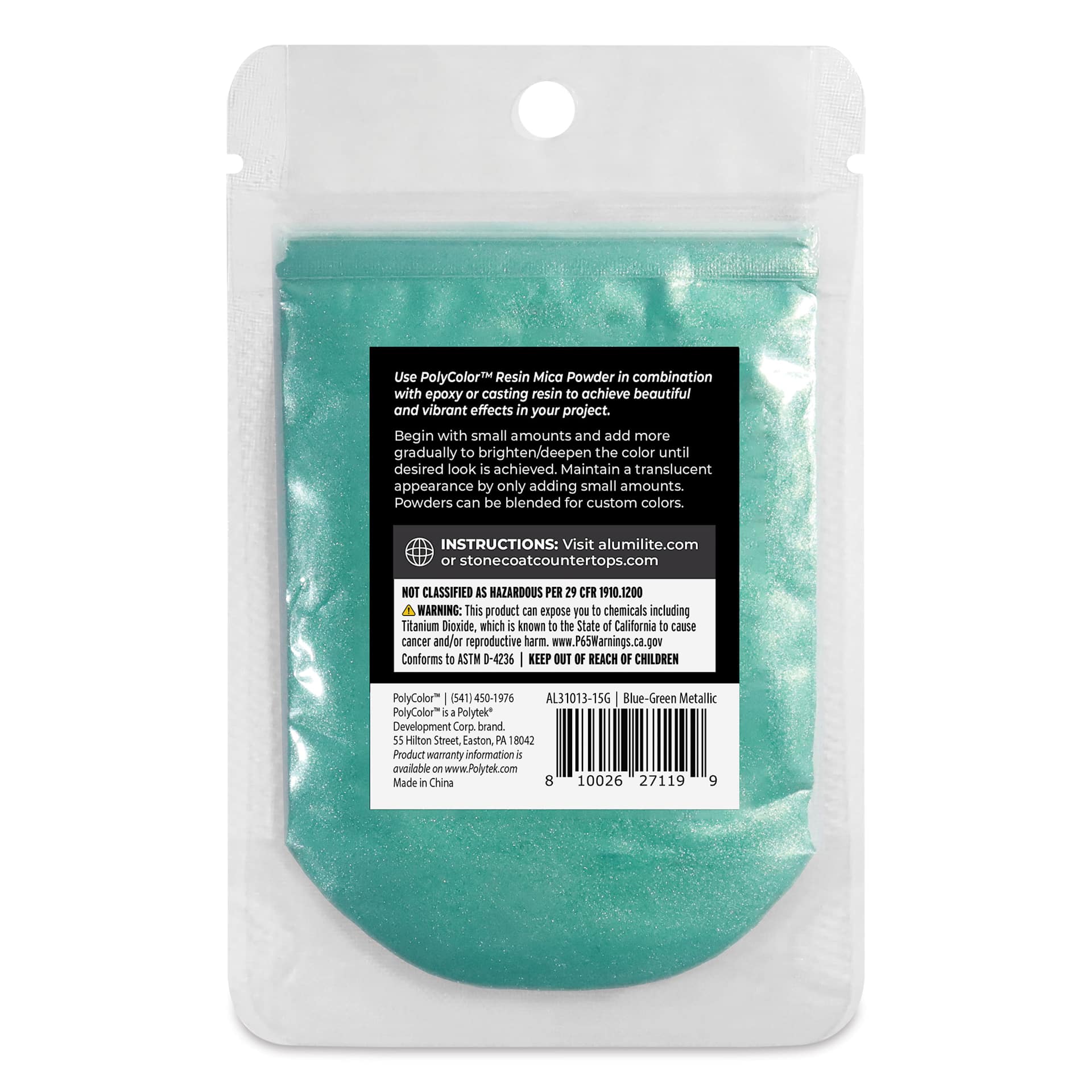 Back of PolyColor Resin Pigment Powder - Blue-Green, 15 g