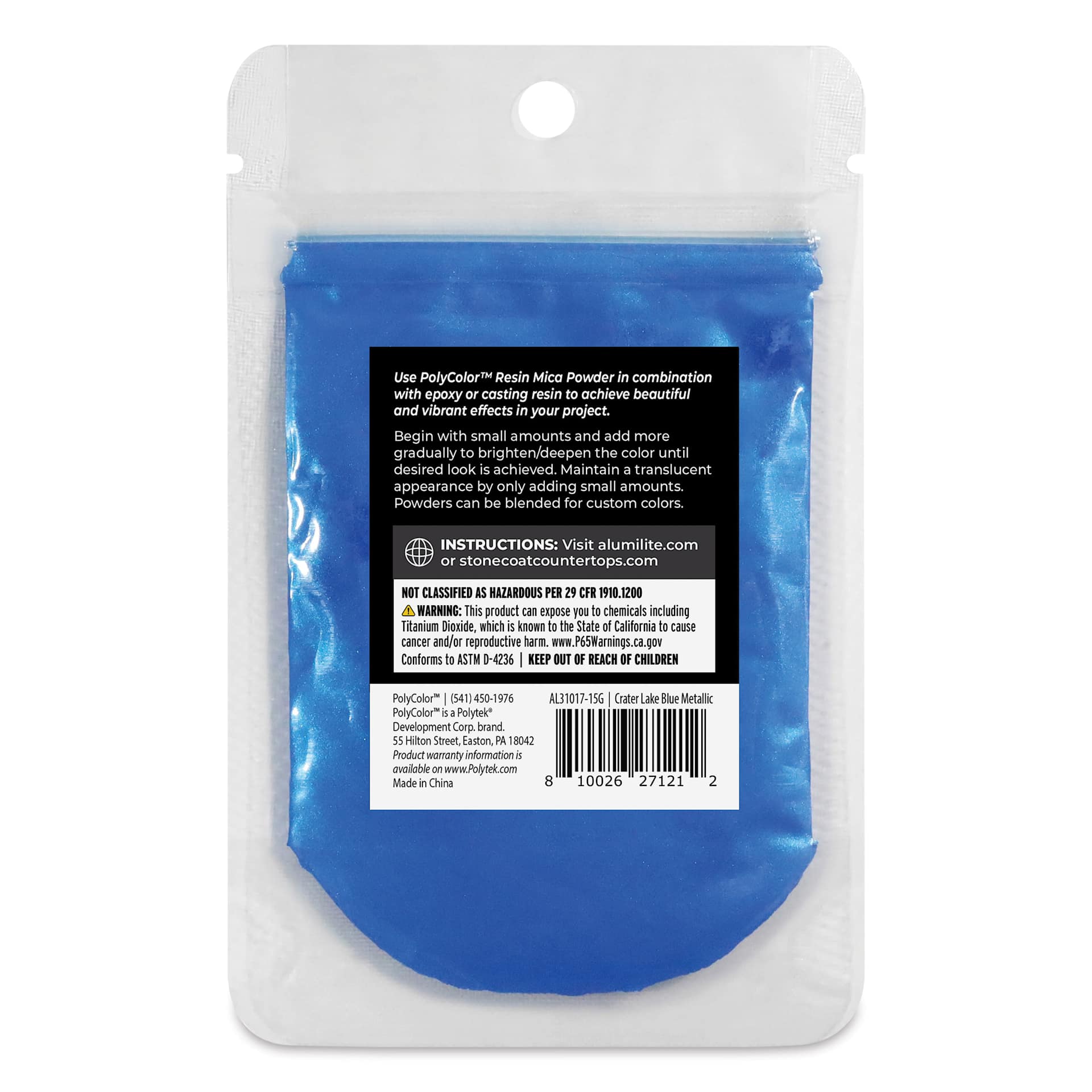Back of PolyColor Resin Pigment Powder - Crater Lake Blue, 15 g