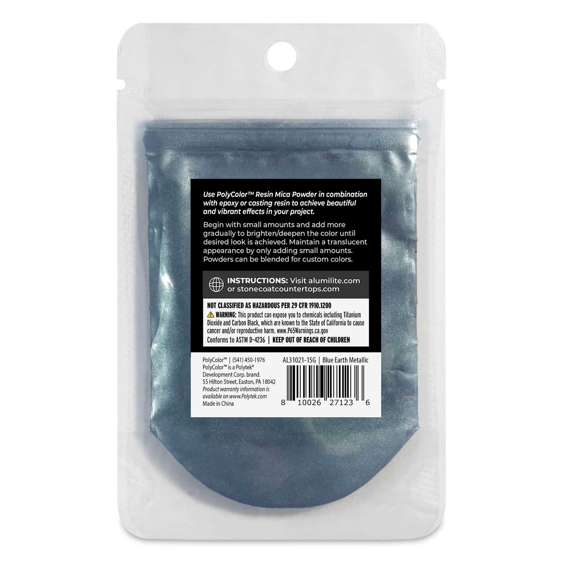 Back of PolyColor Resin Pigment Powder - Blue Earth Metallic, 15 g