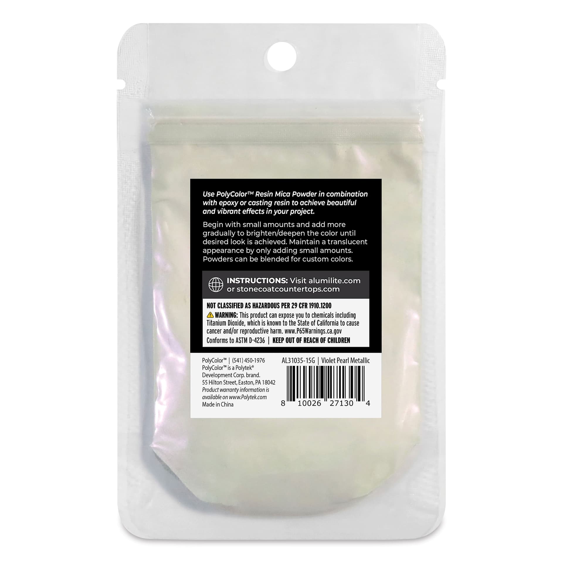 Back of PolyColor Resin Pigment Powder - Violet Pearl Metallic, 15 g Back of PolyColor Resin Pigment Powder - Violet Pearl Metallic, 15 g