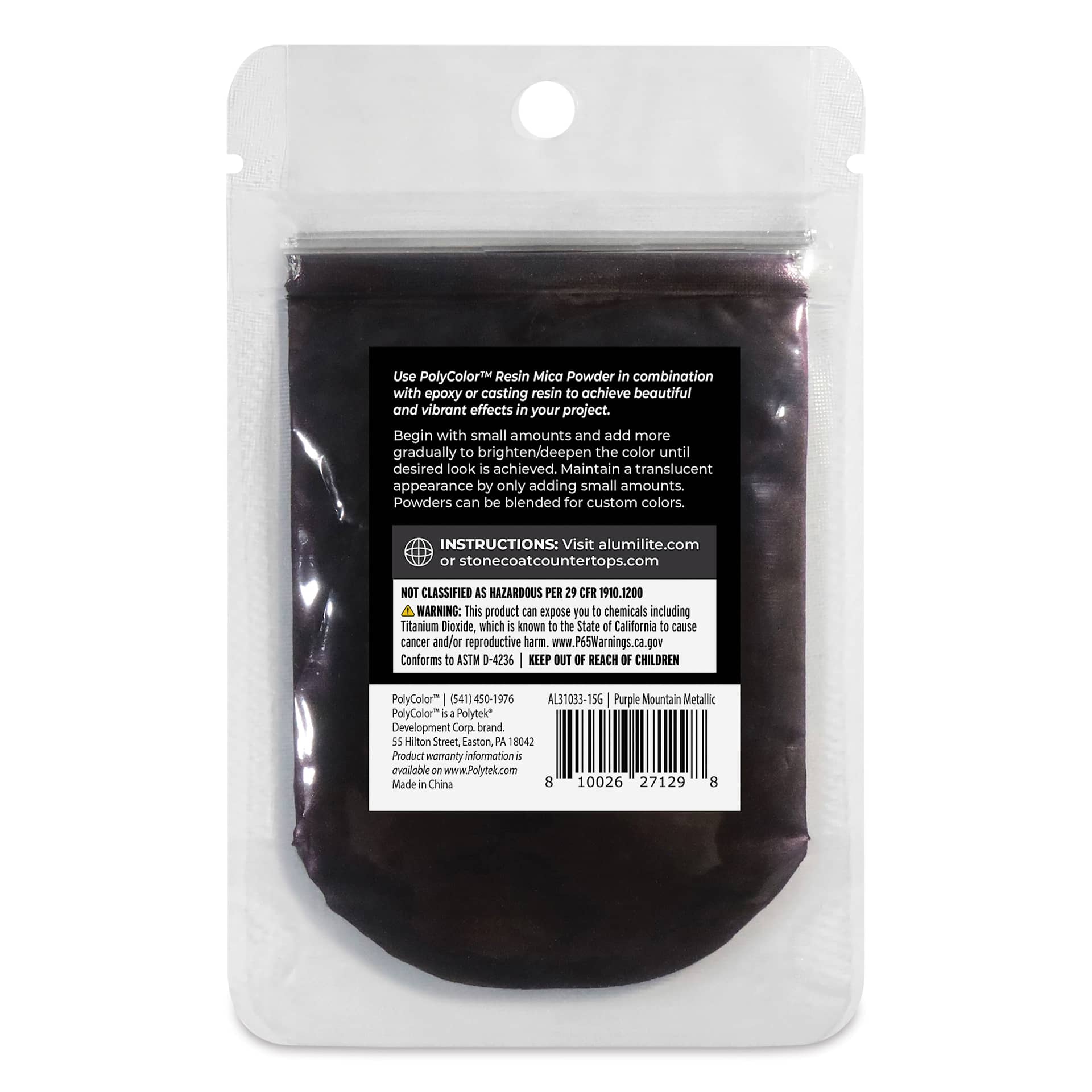 Back of PolyColor Resin Pigment Powder - Purple Mountain Metallic, 15 g