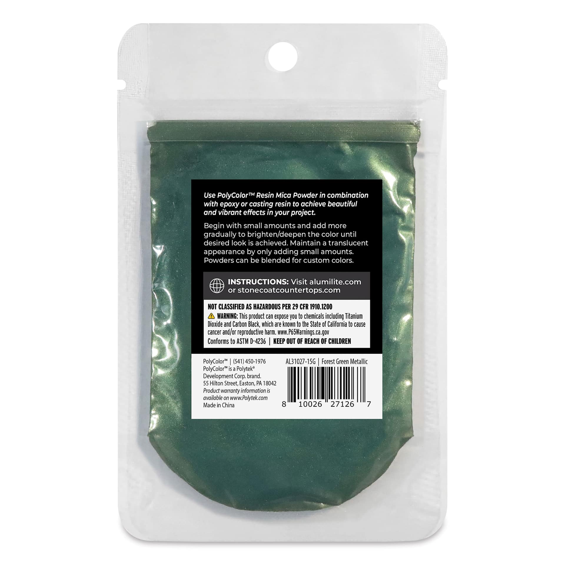 Back of PolyColor Resin Pigment Powder - Forest Green, 15 g