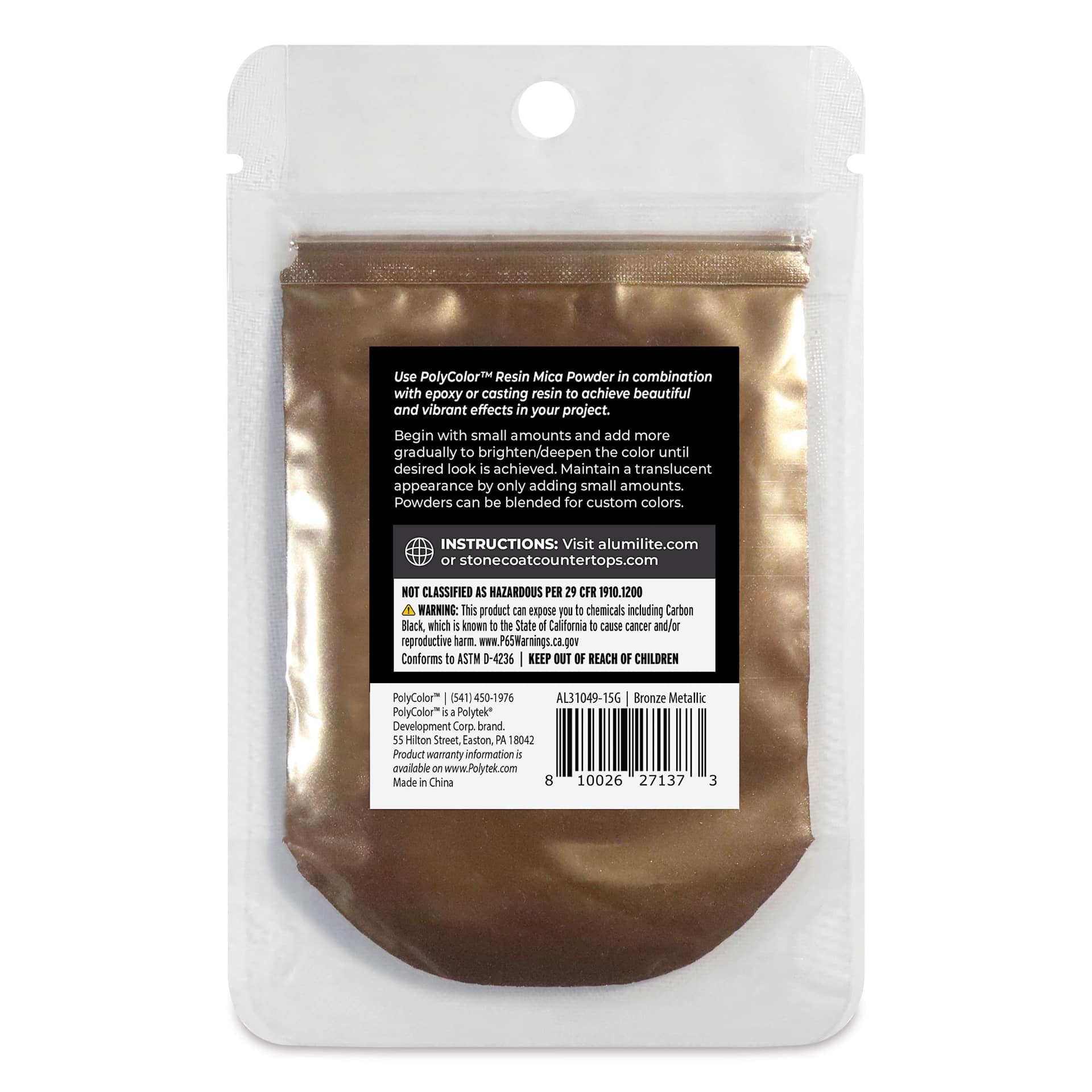 Back of PolyColor Resin Pigment Powder - Bronze Metallic, 15 g