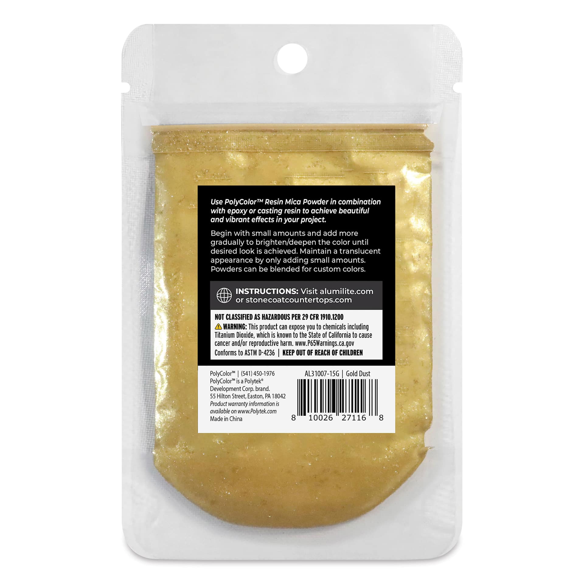 Back of PolyColor Resin Pigment Powder - Gold Metallic Dust, 15 g