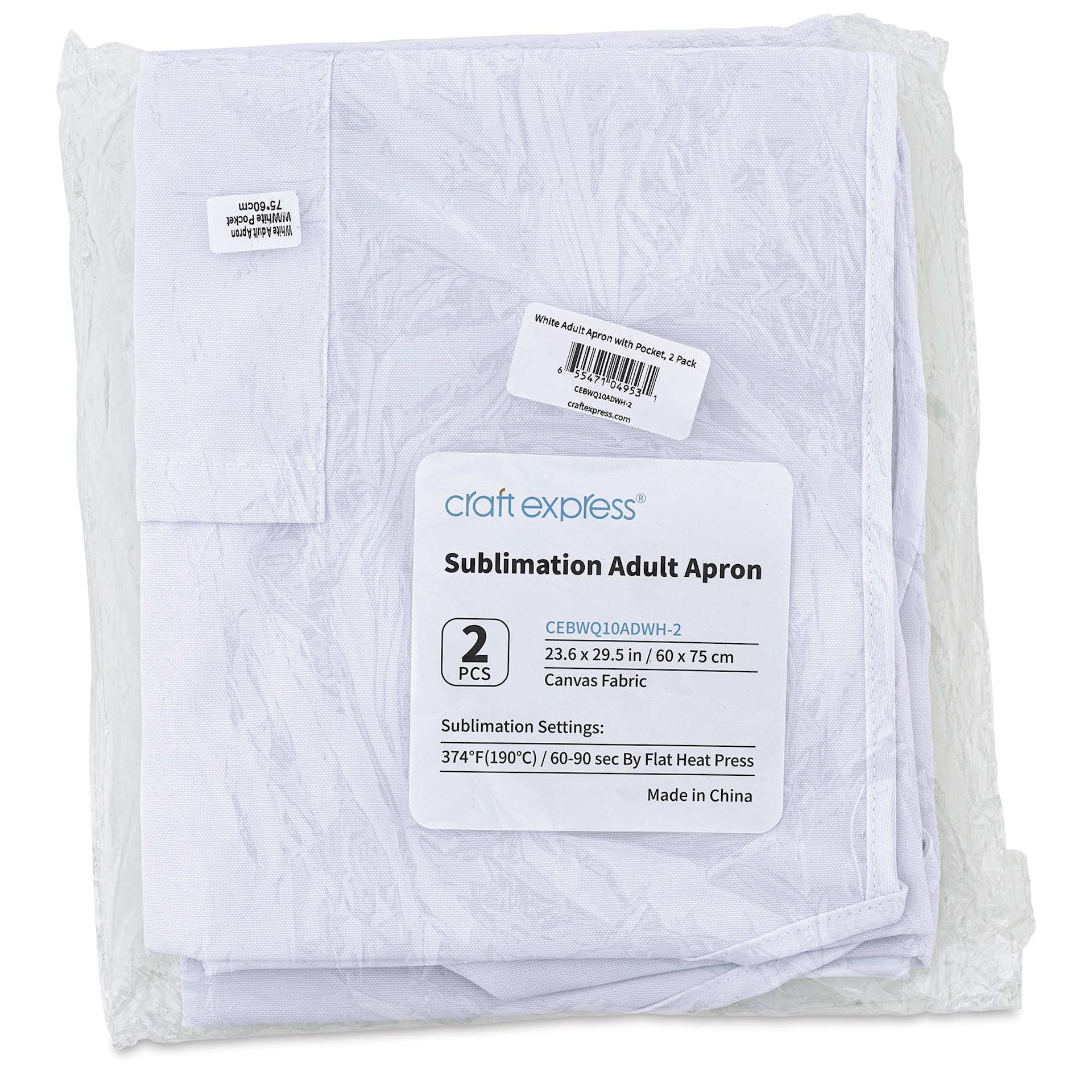 Craft Express Sublimation Printing Apron - Child, White, Pkg of 2 (front of packaging)