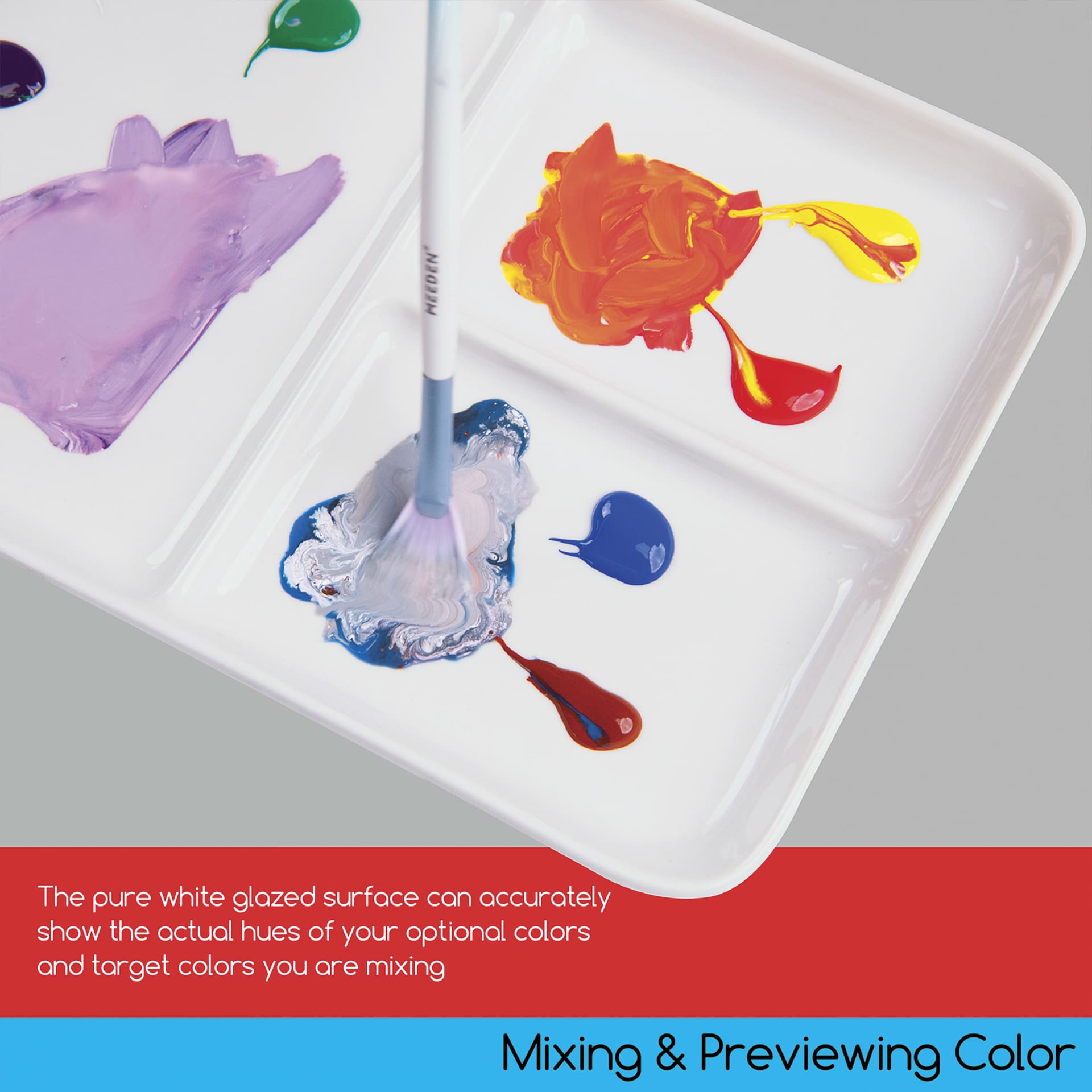 Meeden Porcelain 3-Well Tray, color mixing on palette