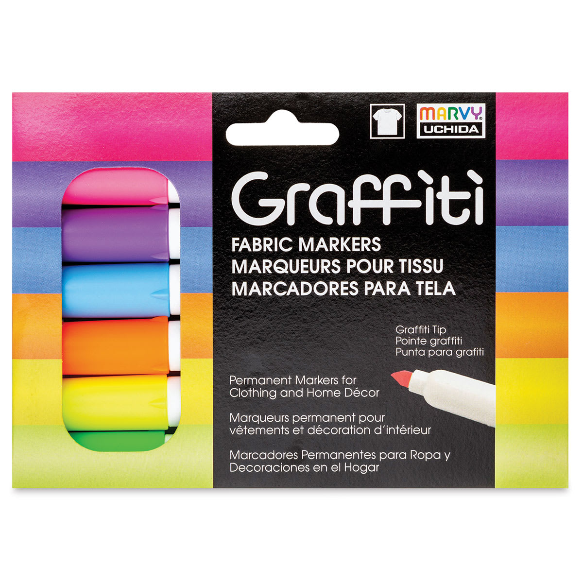 Marvy Uchida Graffiti Fabric Markers - Set of 6, Fluorescent Colors