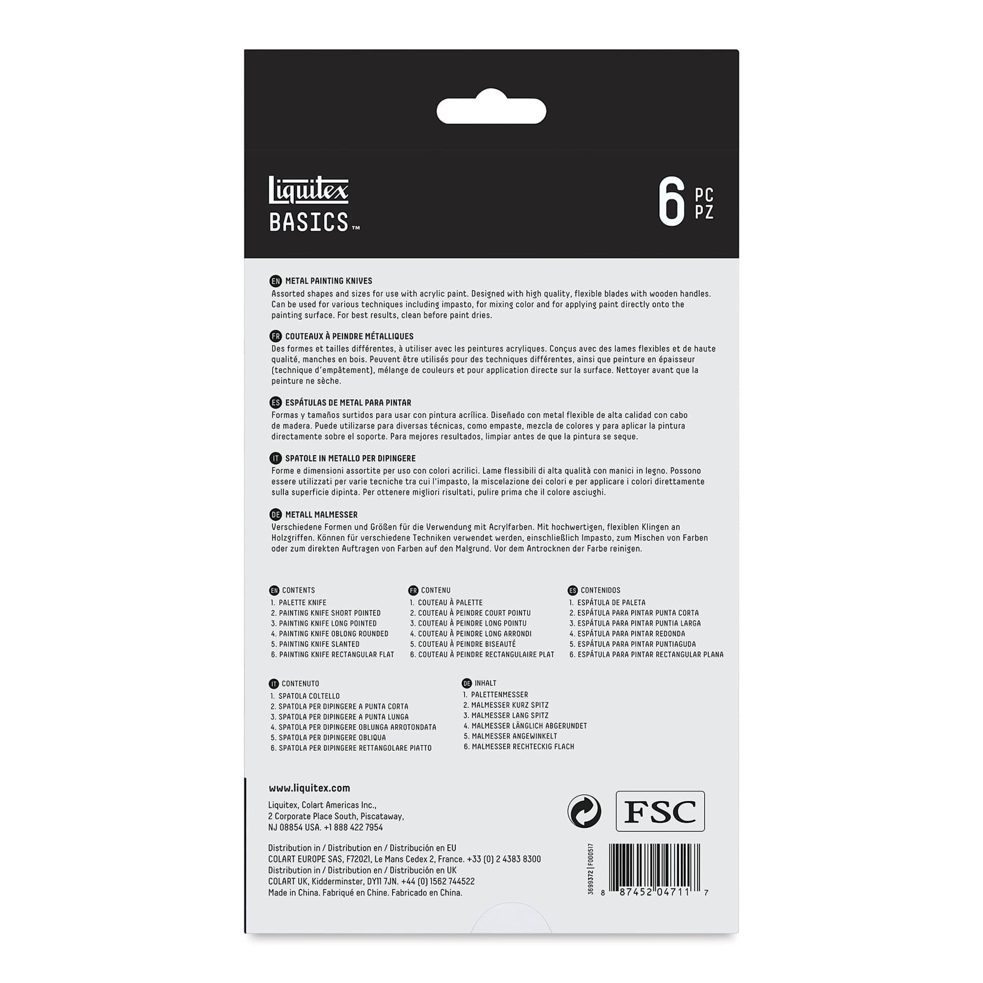 Liquitex Basics Metal Painting Knives - Set of 6 (back)
