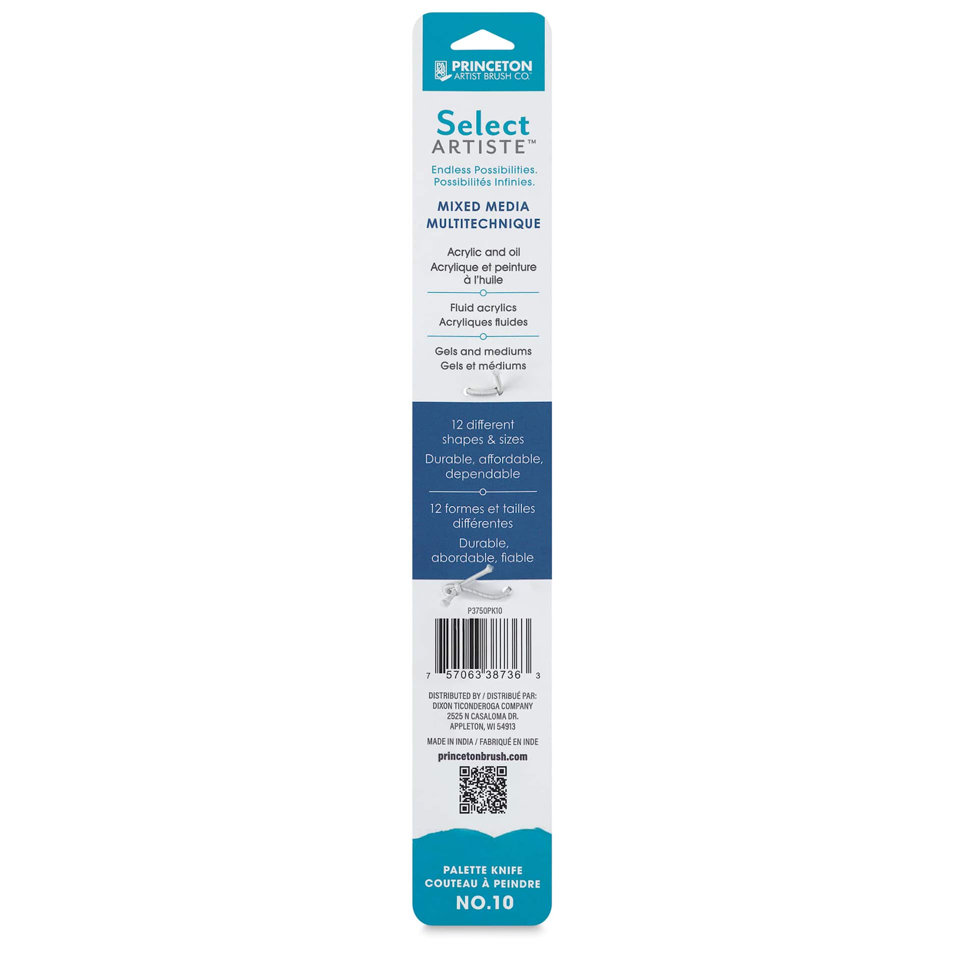 Princeton Select Palette Knife - Style 10, Small Blend, back of the packaging