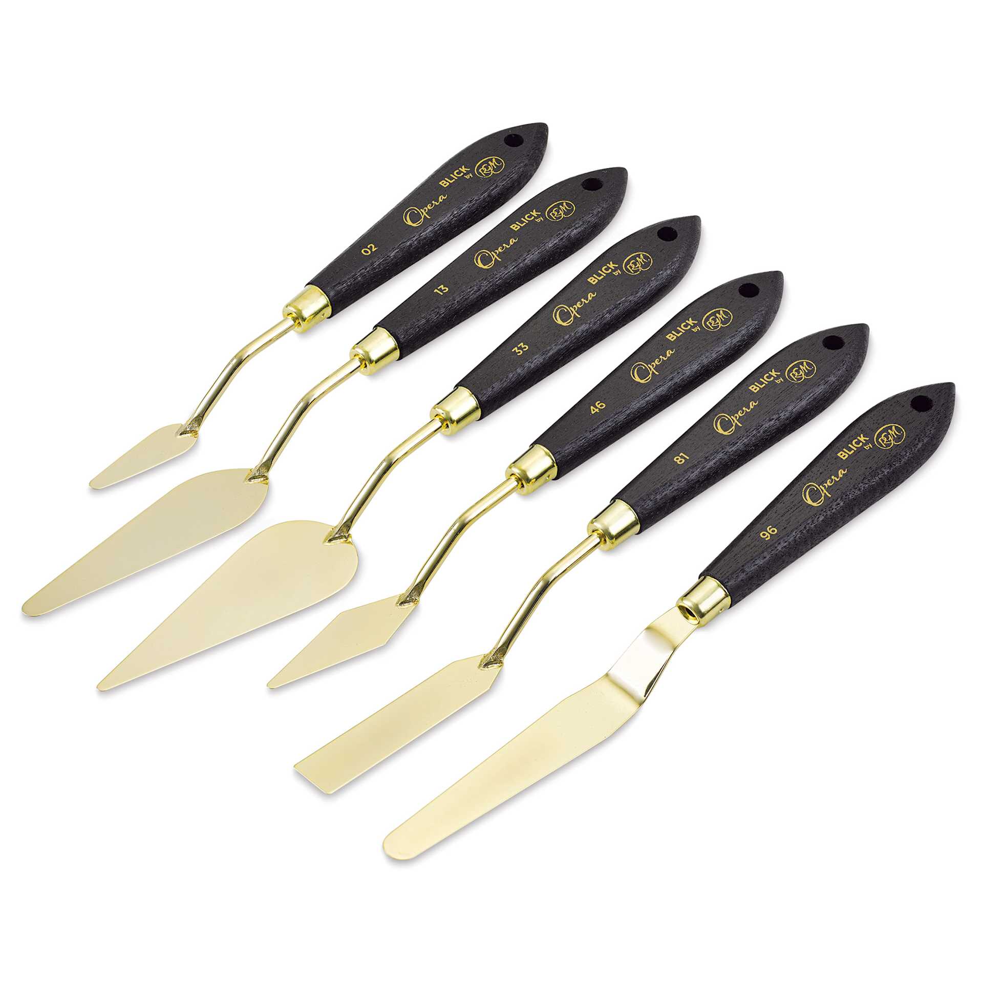 Blick Opera Palette Knife Set by RGM - Set of 6, laid out Blick Opera Palette Knife Set by RGM - Set of 6, laid out