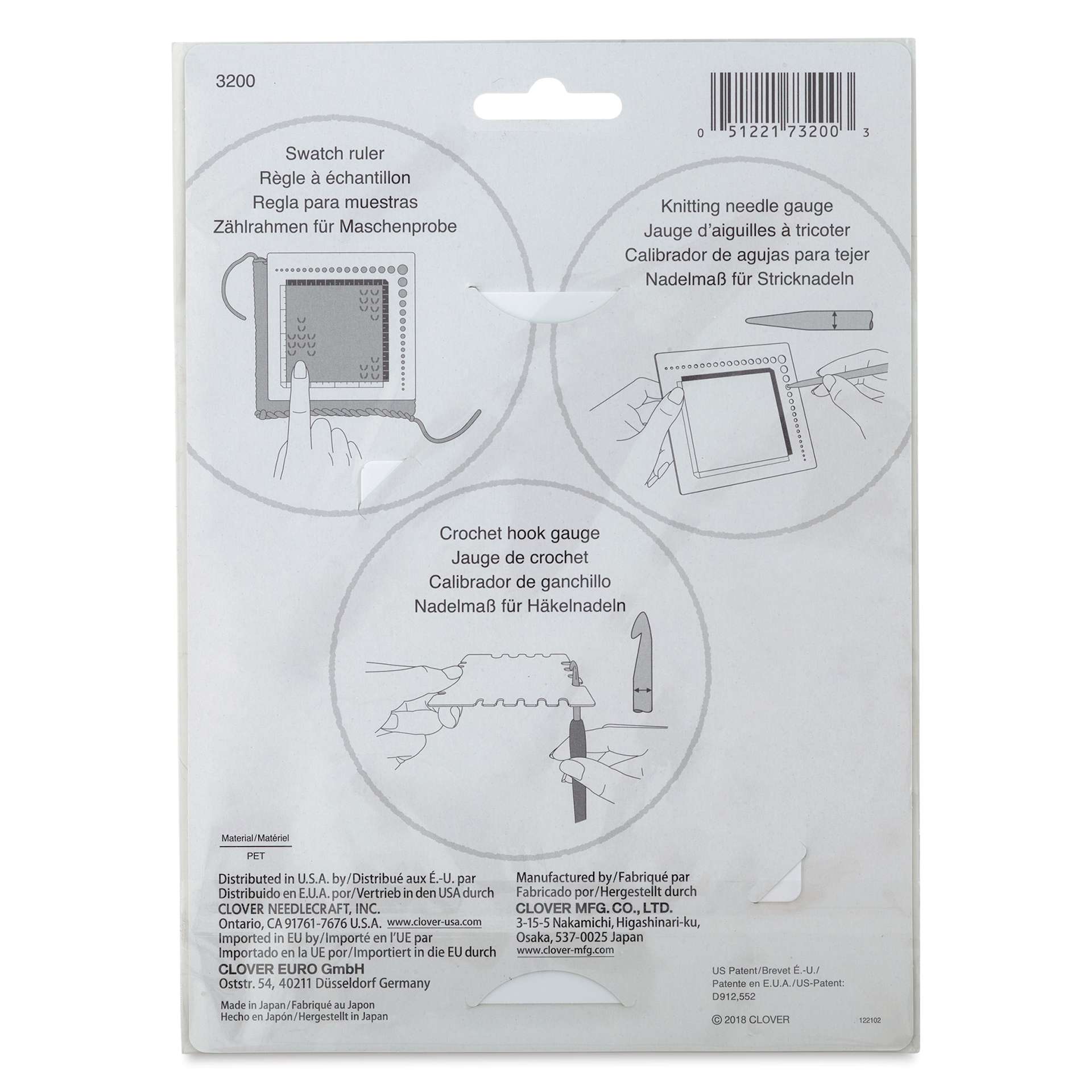 Clover Swatch Ruler & Needle Gauge back of packaging