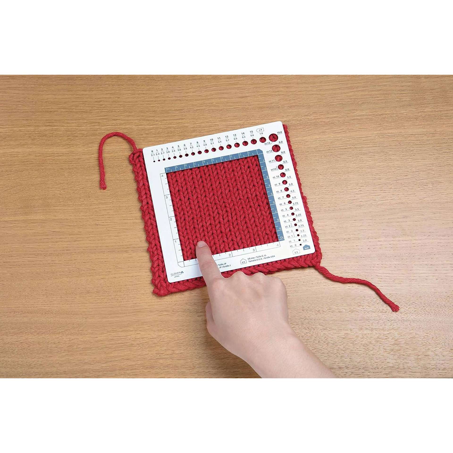 Clover Swatch Ruler & Needle Gauge swatch ruler in use