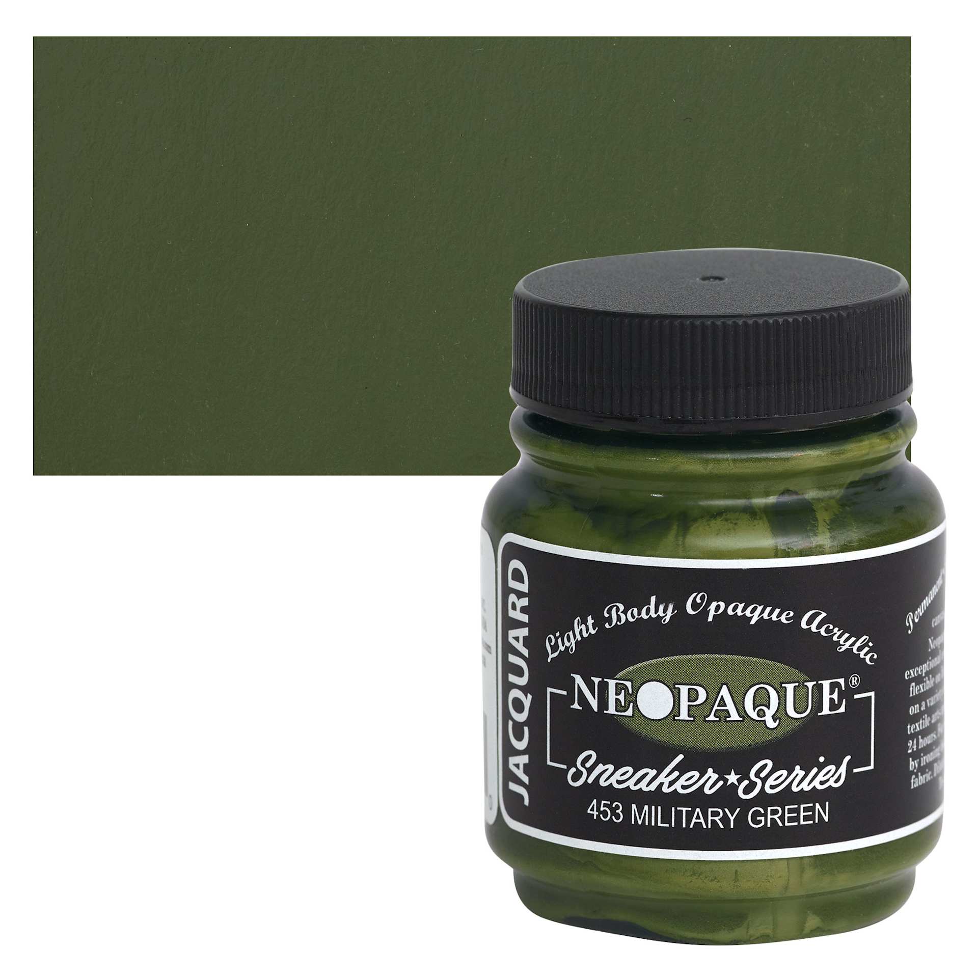 Jacquard Neopaque Acrylic - Military Green, 2.25 oz jar and swatch