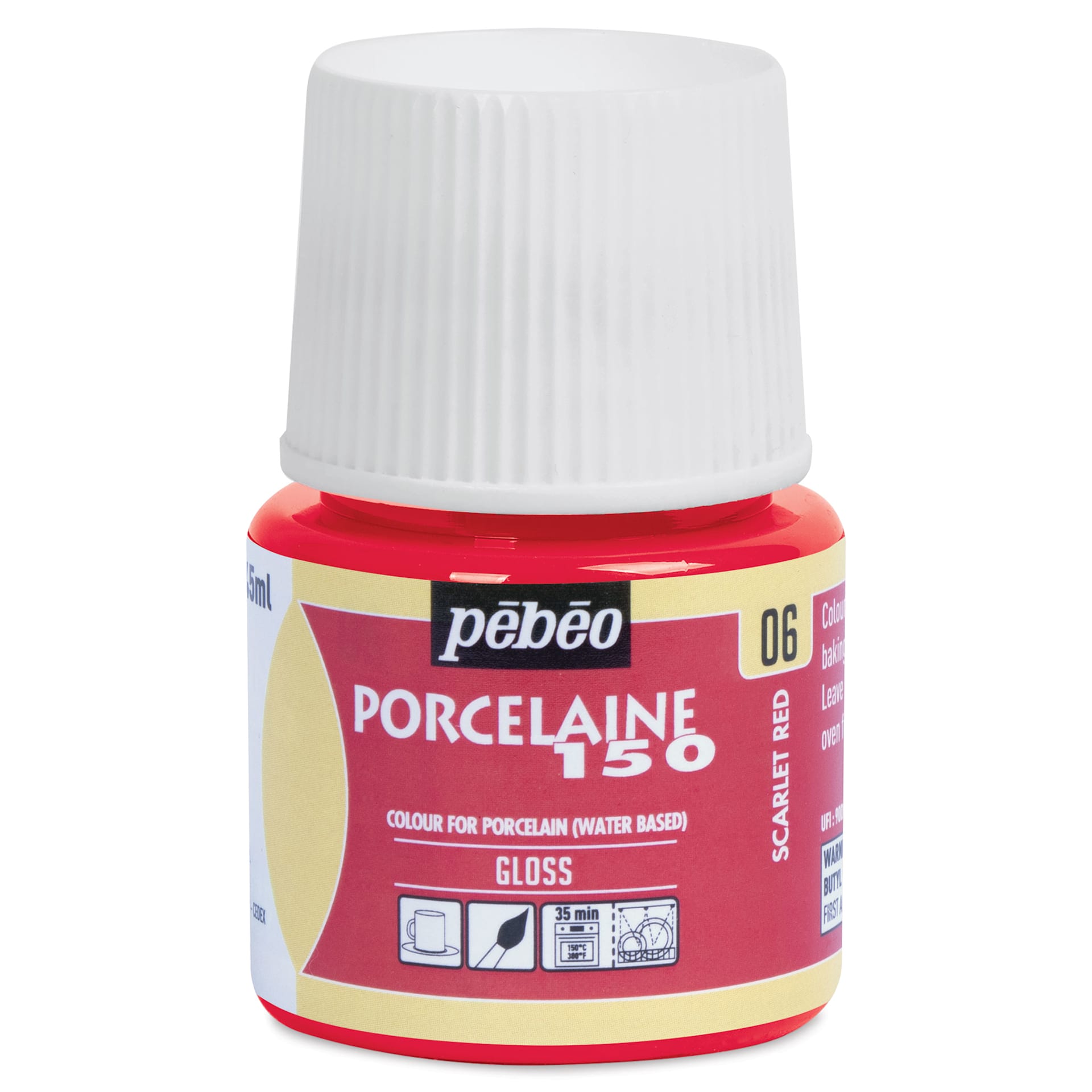 Pebeo Porcelaine 150 Paint - Scarlet, Transparent, 45 ml bottle