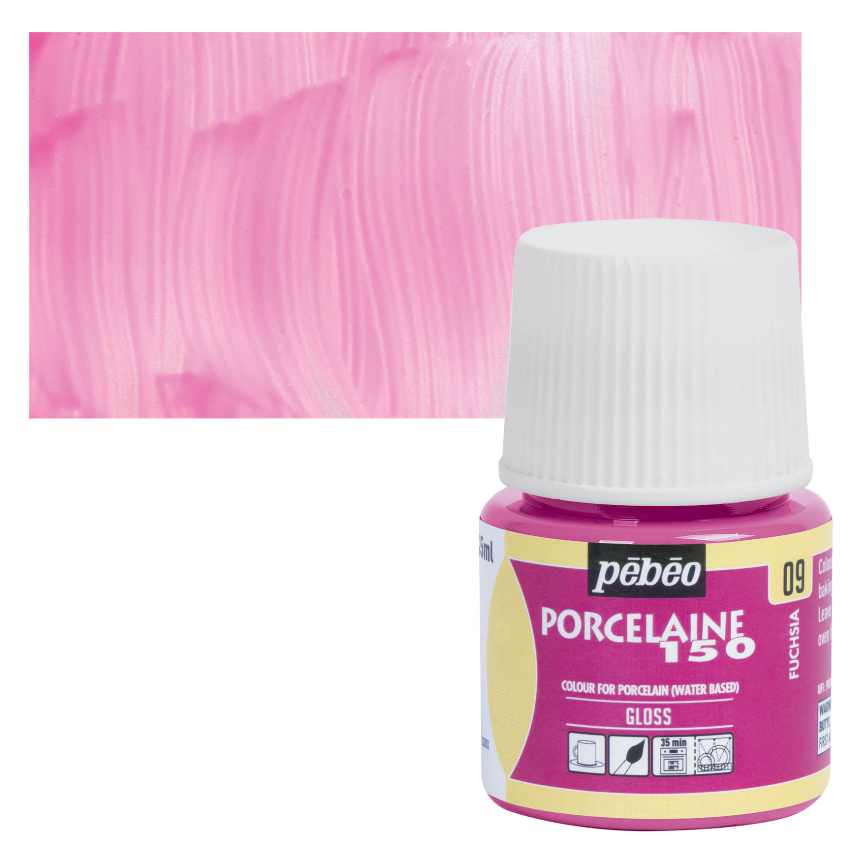 Pebeo Porcelaine 150 Paint - Fuschia, Transparent, 45 ml bottle and swatch