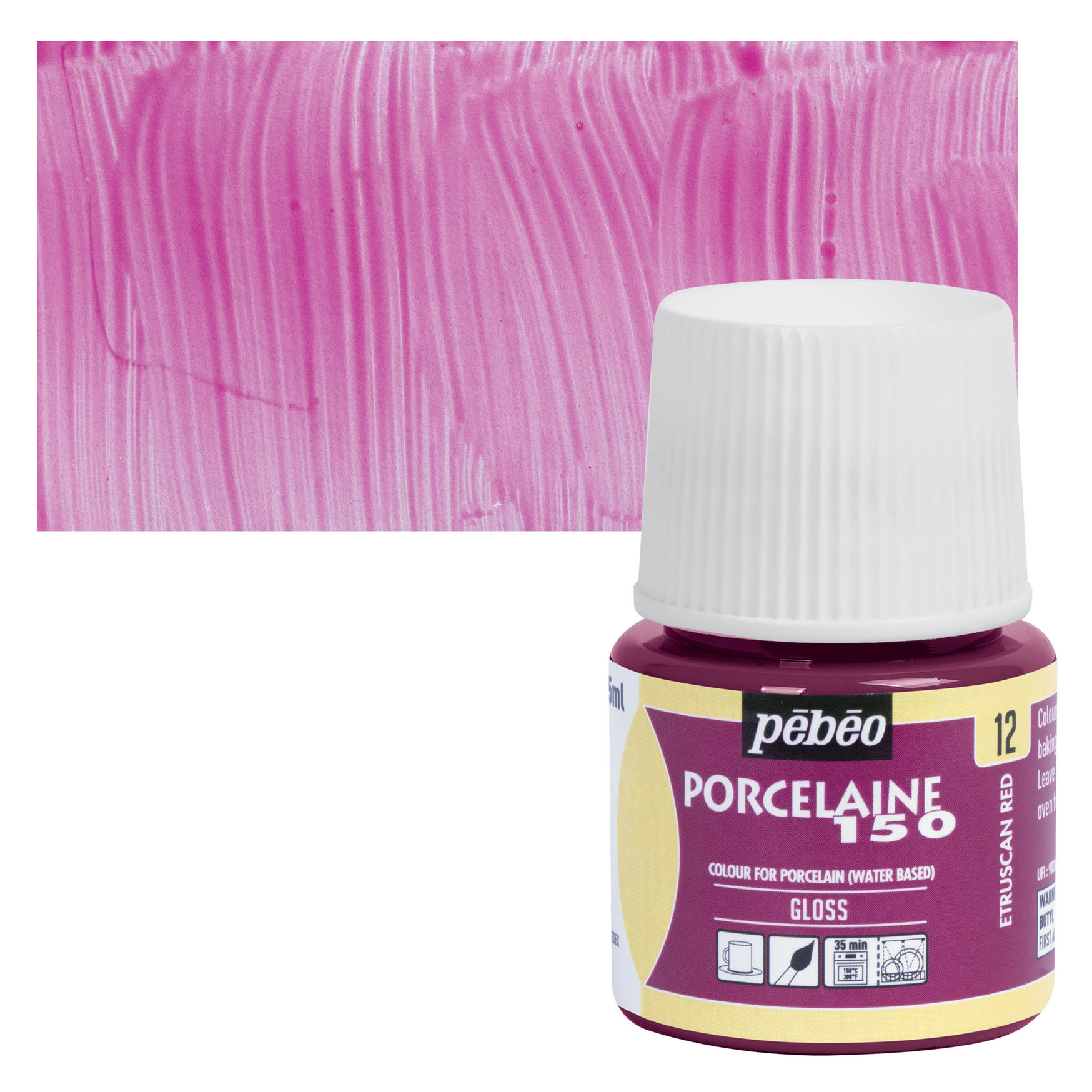 Pebeo Porcelaine 150 Paint - Etruscan Red, Transparent, 45 ml bottle and swatch
