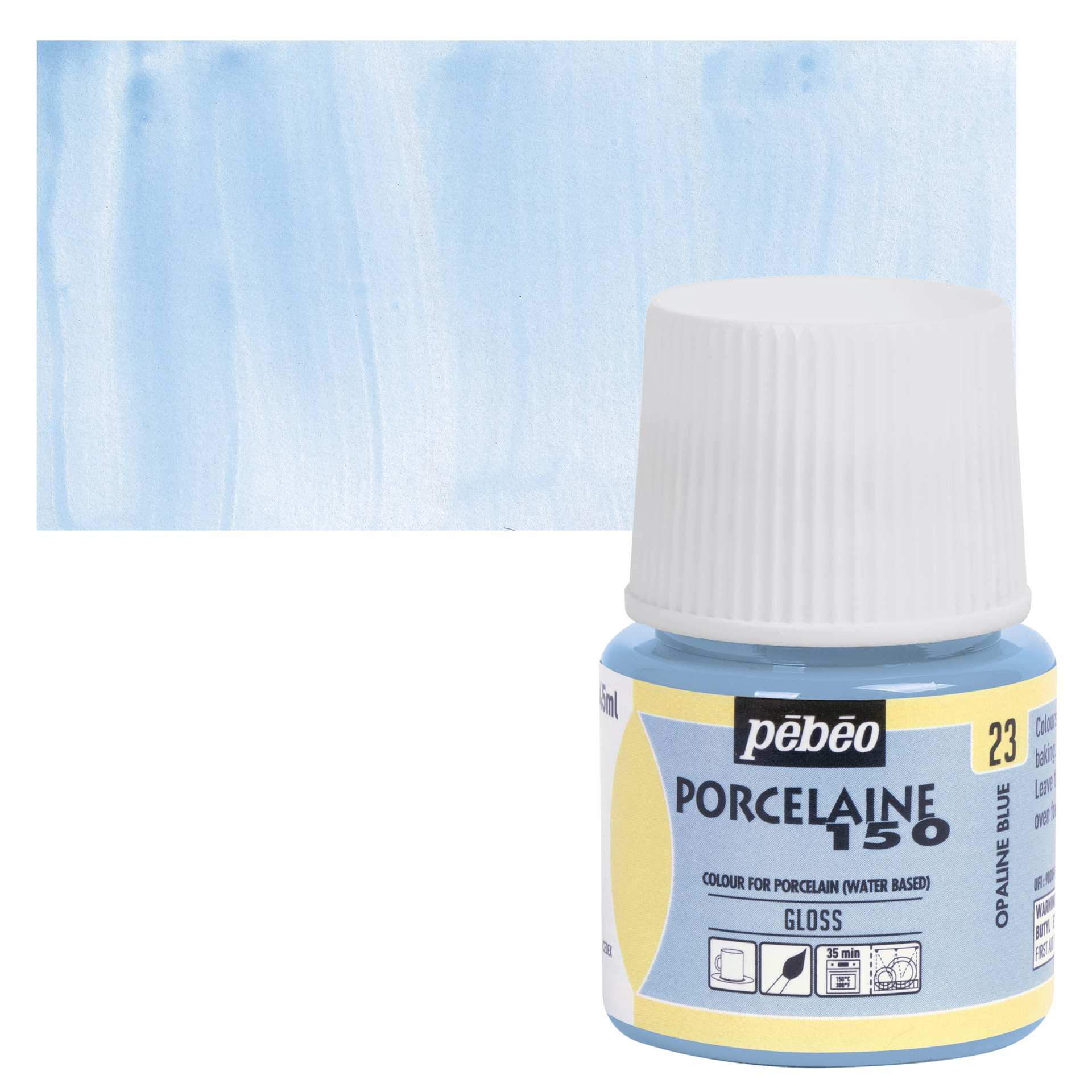 Pebeo Porcelaine 150 Paint - Opaline Blue, Opaque, 45 ml bottle and swatch