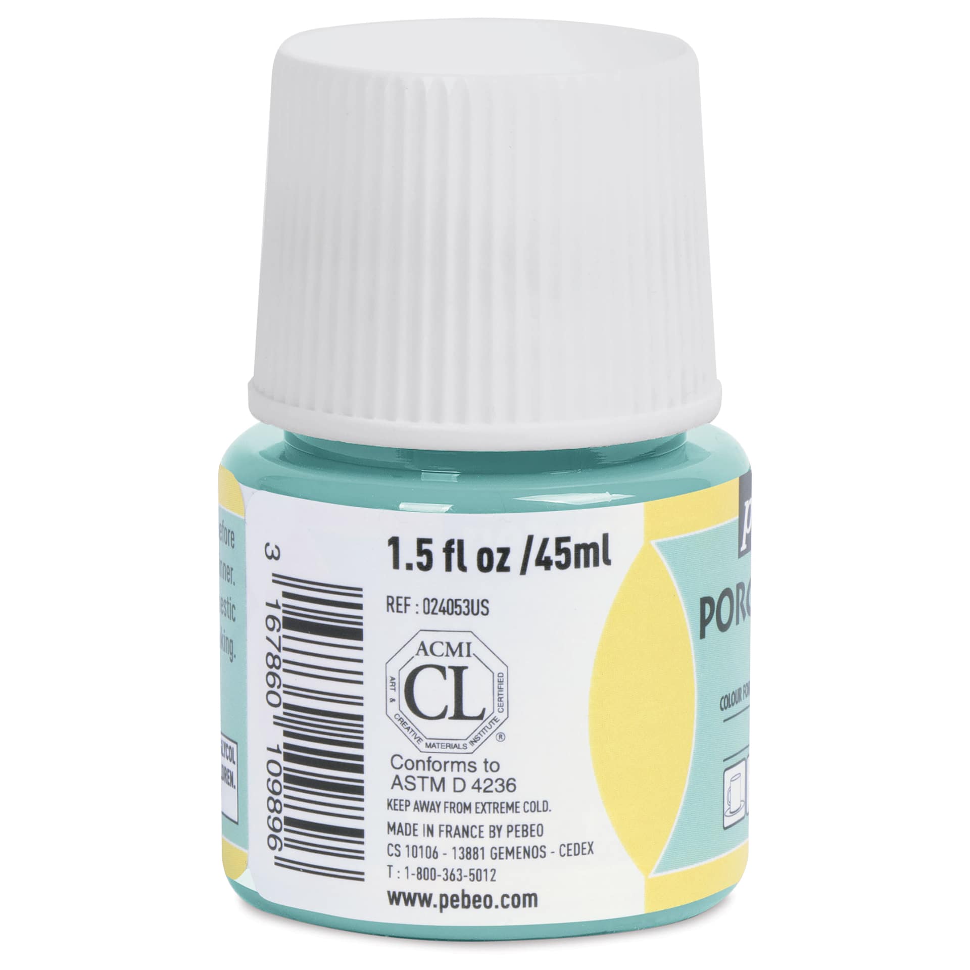Pebeo Porcelaine 150 Paint - Water Green, Opaque, 45 ml bottle (side)