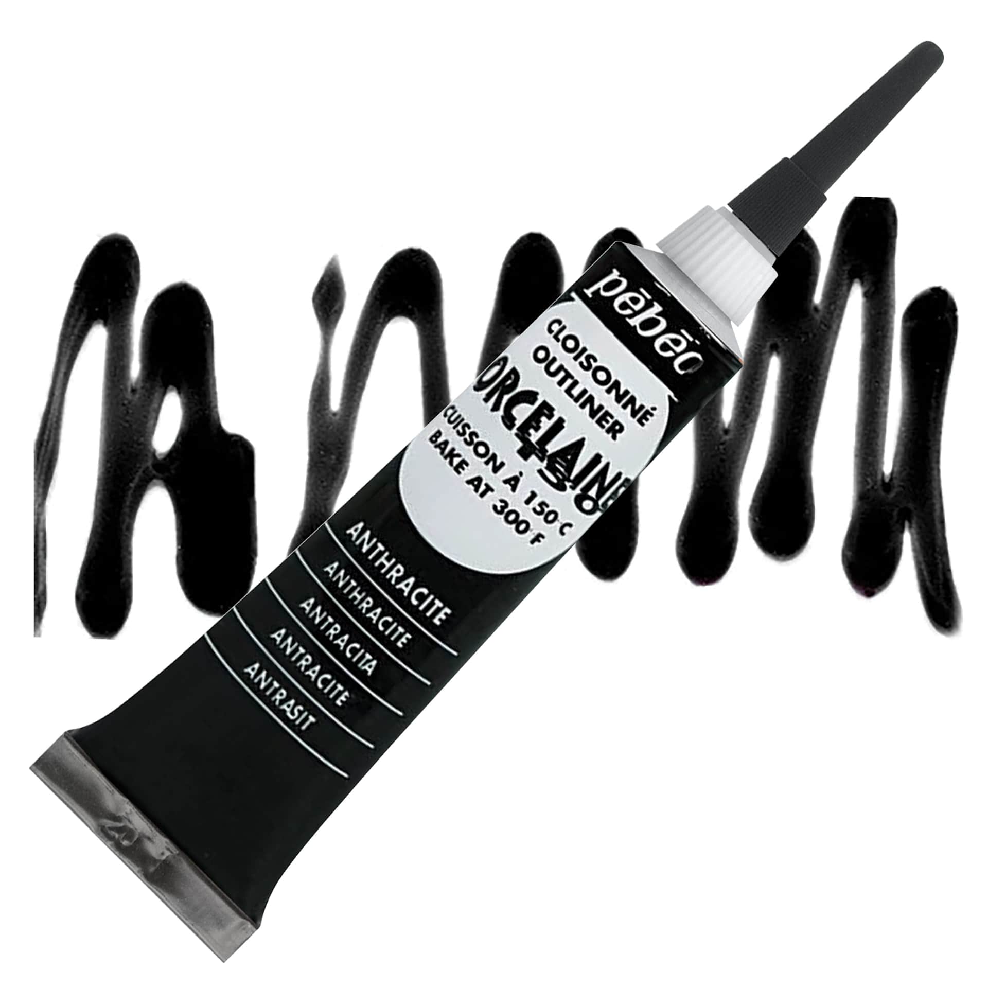 Pebeo Porcelaine 150 Outliner - Anthracite, 20 ml tube and swatch