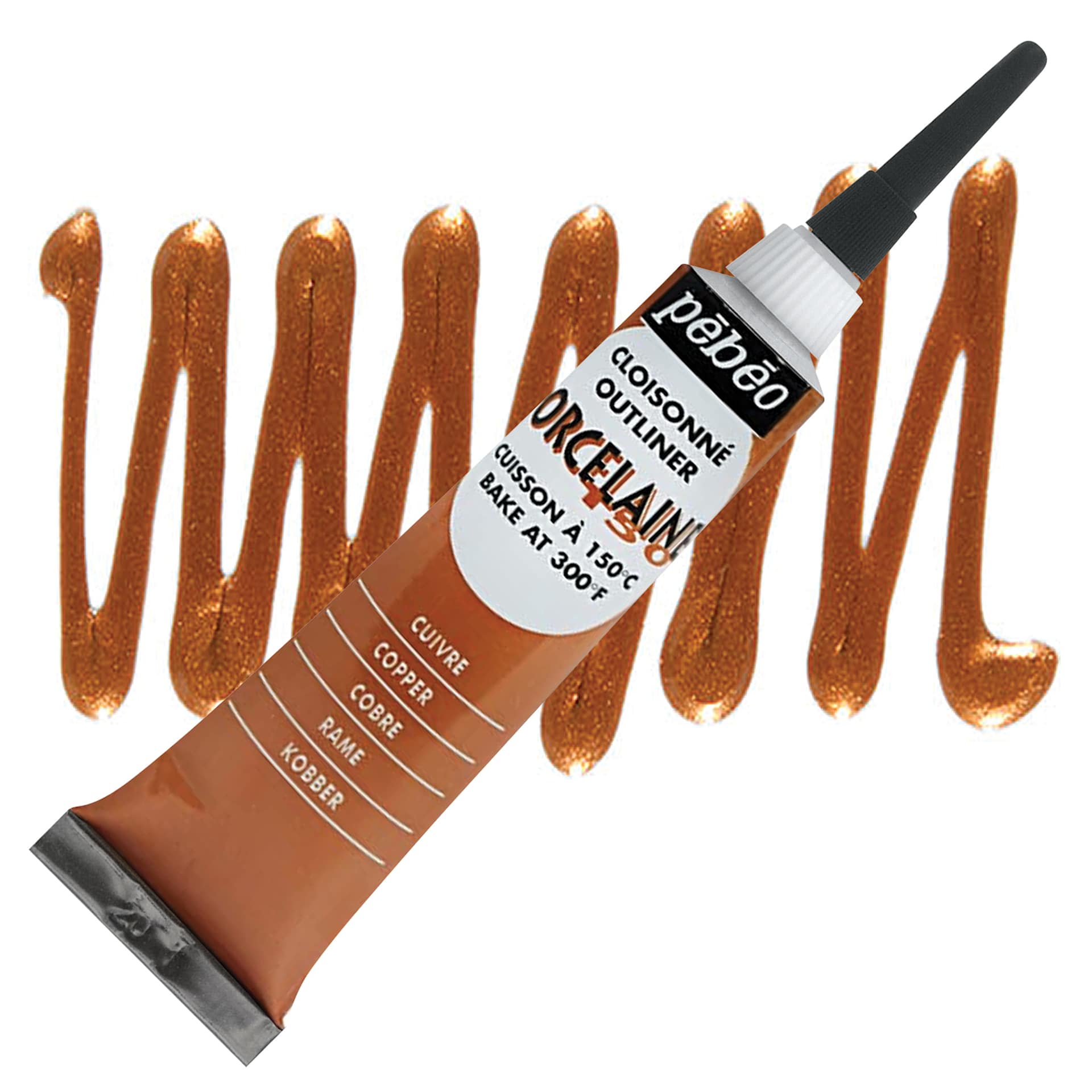 Pebeo Porcelaine 150 Outliner - Copper, 20 ml tube and swatch