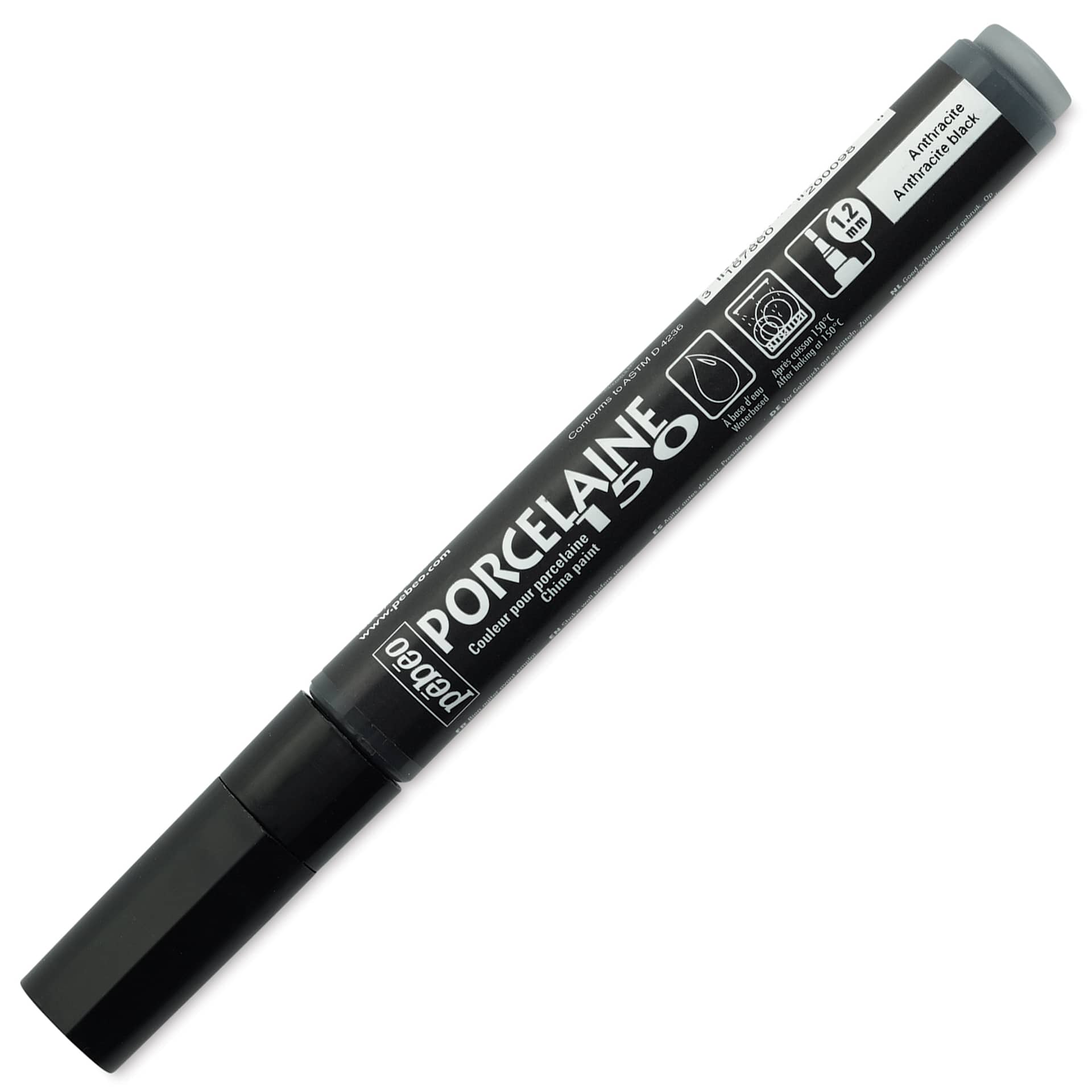 Pebeo Porcelaine 150 Paint Marker - Anthracite Black, Broad with cap on