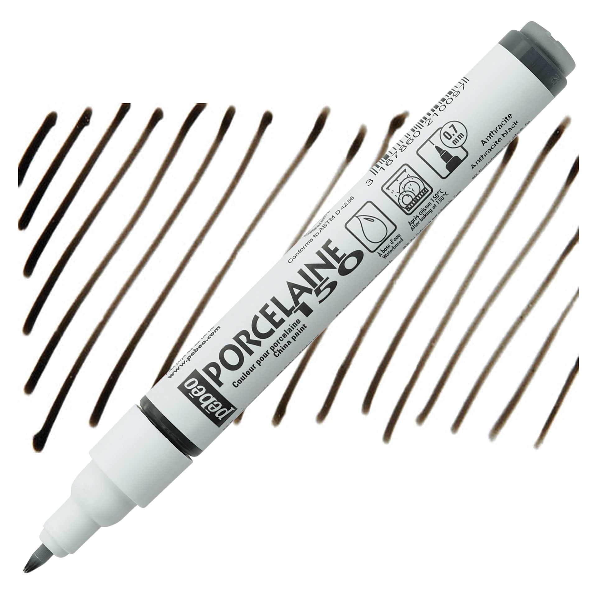 Pebeo Porcelaine 150 Paint Marker - Anthracite Black, Fine Point marker and swatch