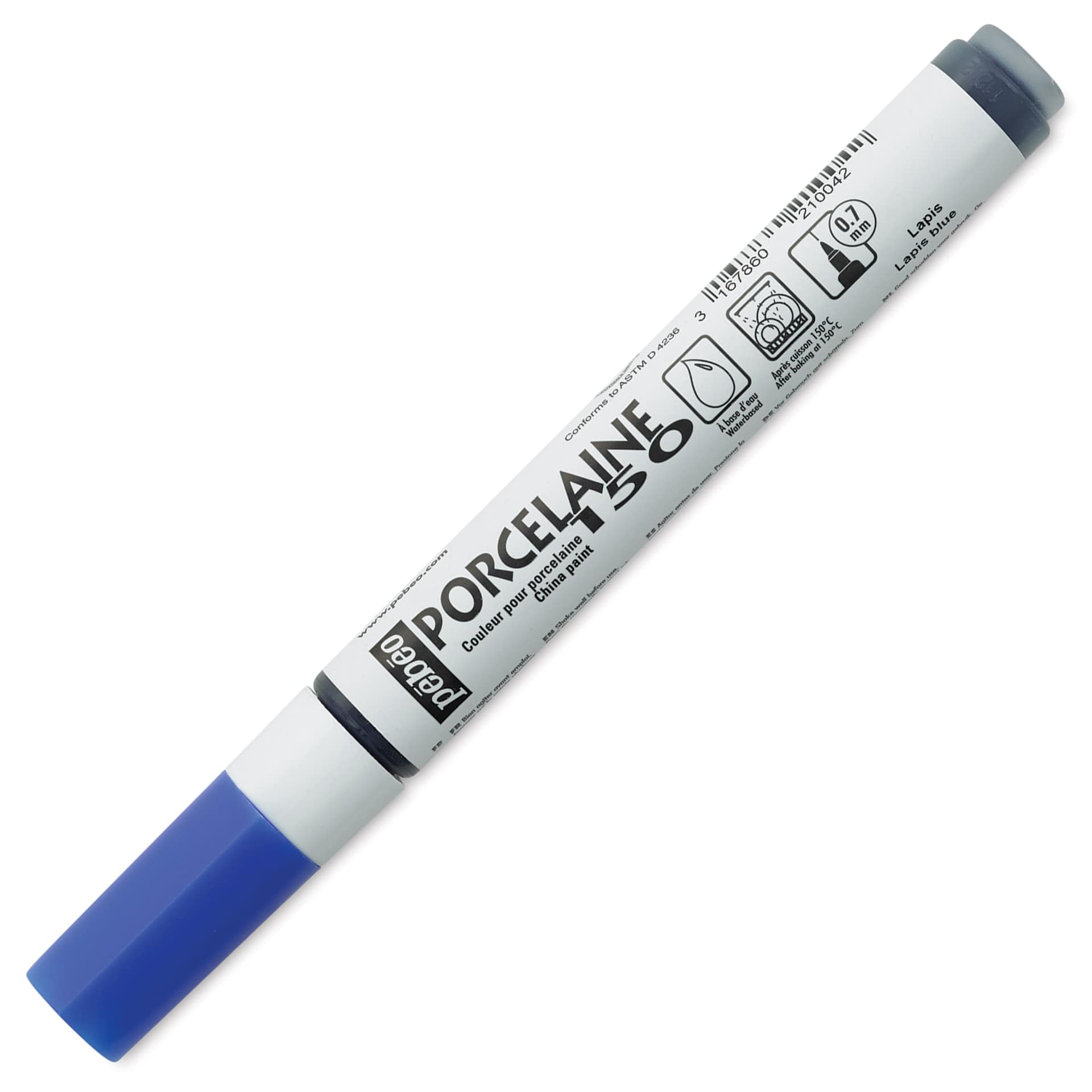 Pebeo Porcelaine 150 Paint Marker - Lapis Blue, Fine Point with cap on